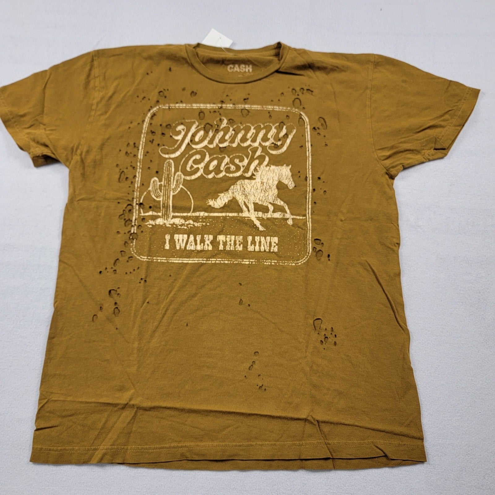 Buckle x Johnny Cash Distressed Mens Tshirt Brown Sz M0