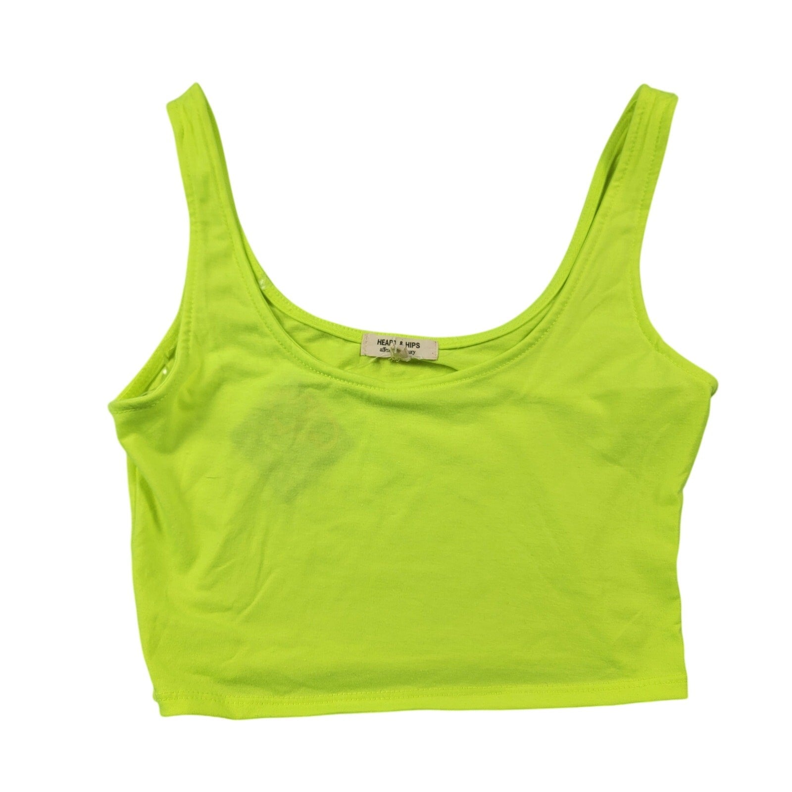 Heart & Hips Womens Small Neon Green Crop Tank Top Enzyme Washed New0