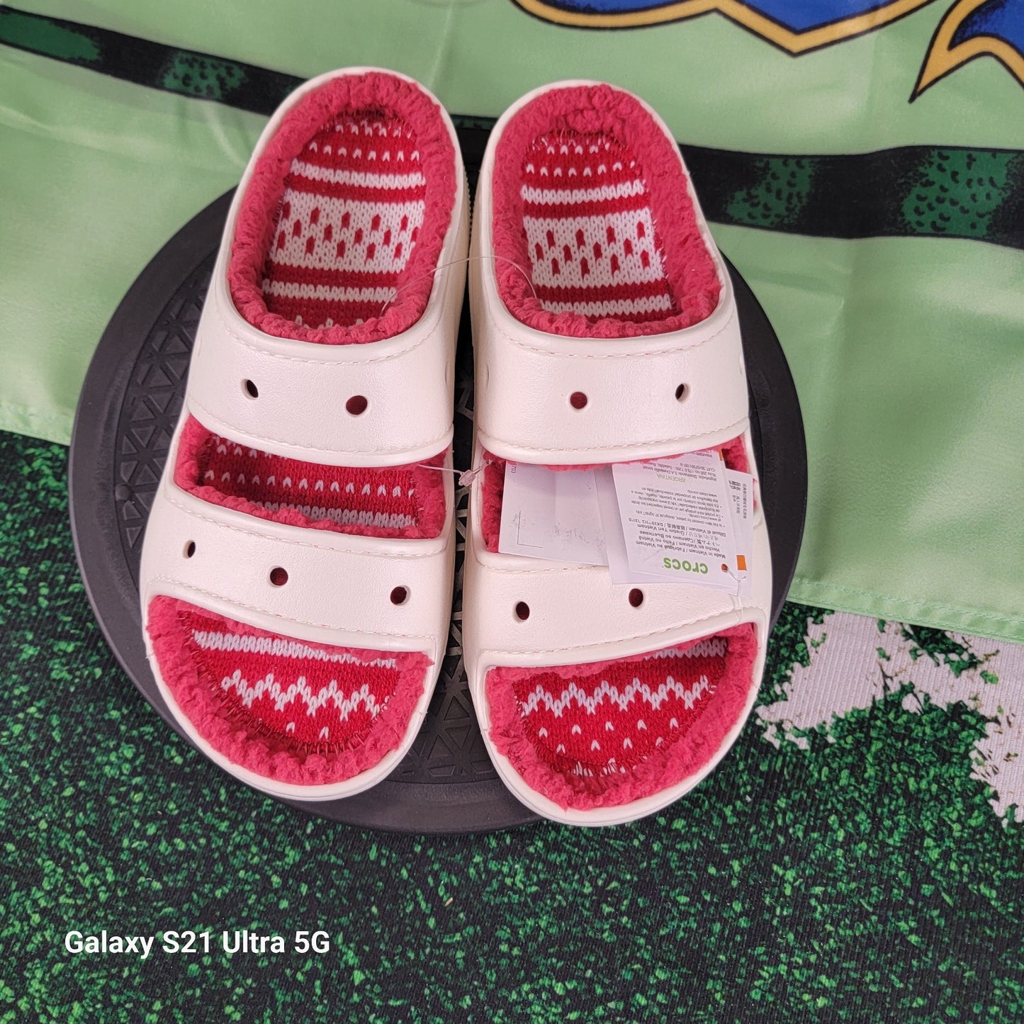 Crocs Classic Cozzzy Holiday Sweater Slides White/Red Men’s 7 Women’s 9 New4