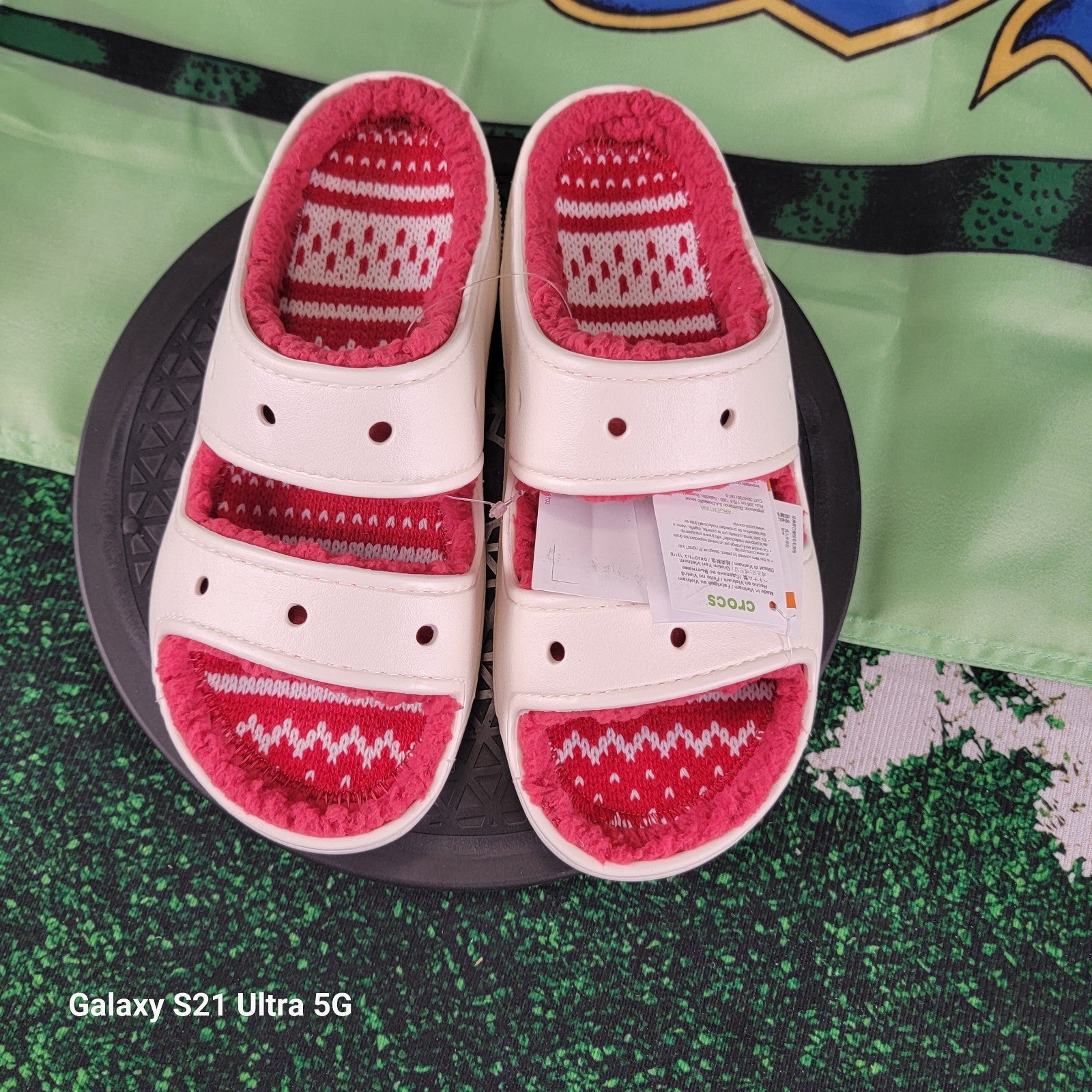 Crocs Classic Cozzzy Holiday Sweater Slides White/Red Men’s 7 Women’s 9 New4