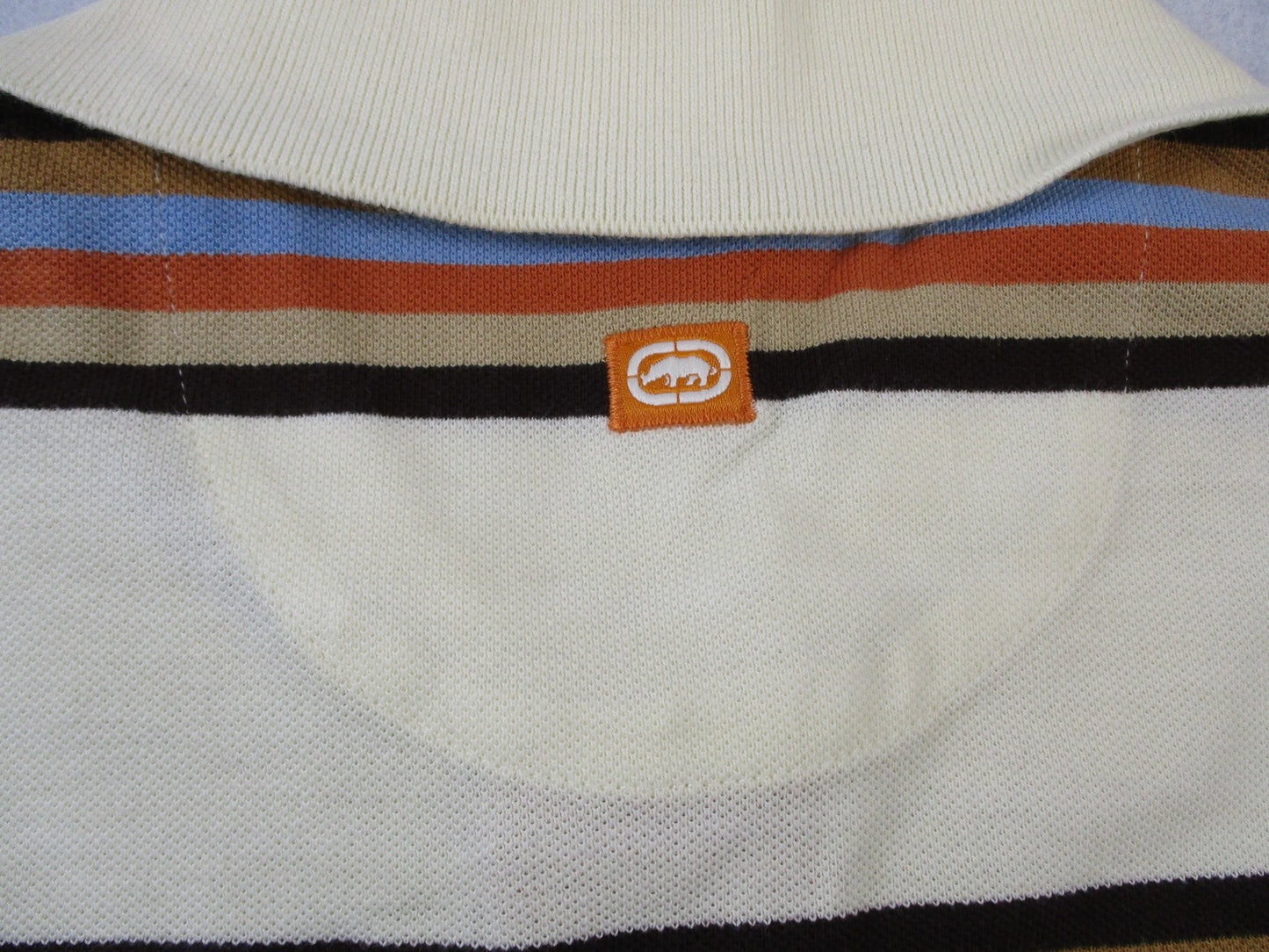 Ecko Unltd Hangin Out Polo Shirt Mens Large White Striped Short Sleeve Cotton12