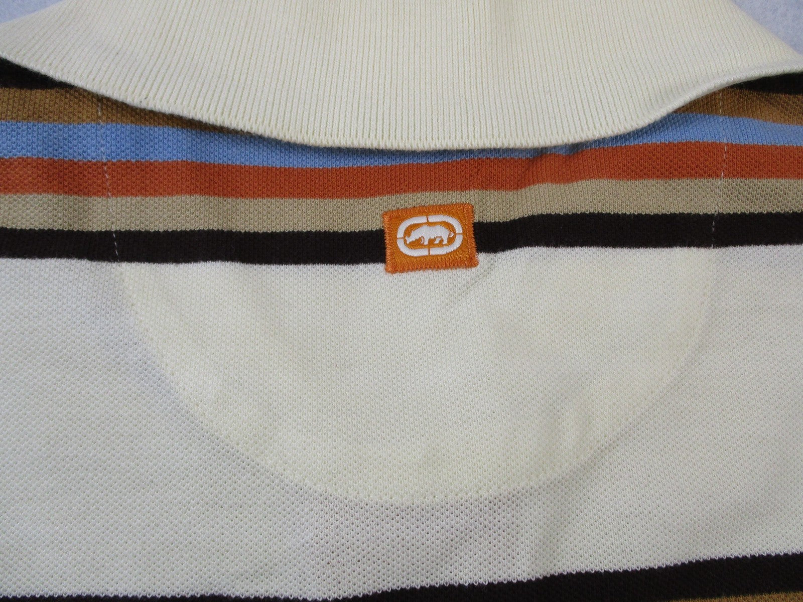 Ecko Unltd Hangin Out Polo Shirt Mens Large White Striped Short Sleeve Cotton12