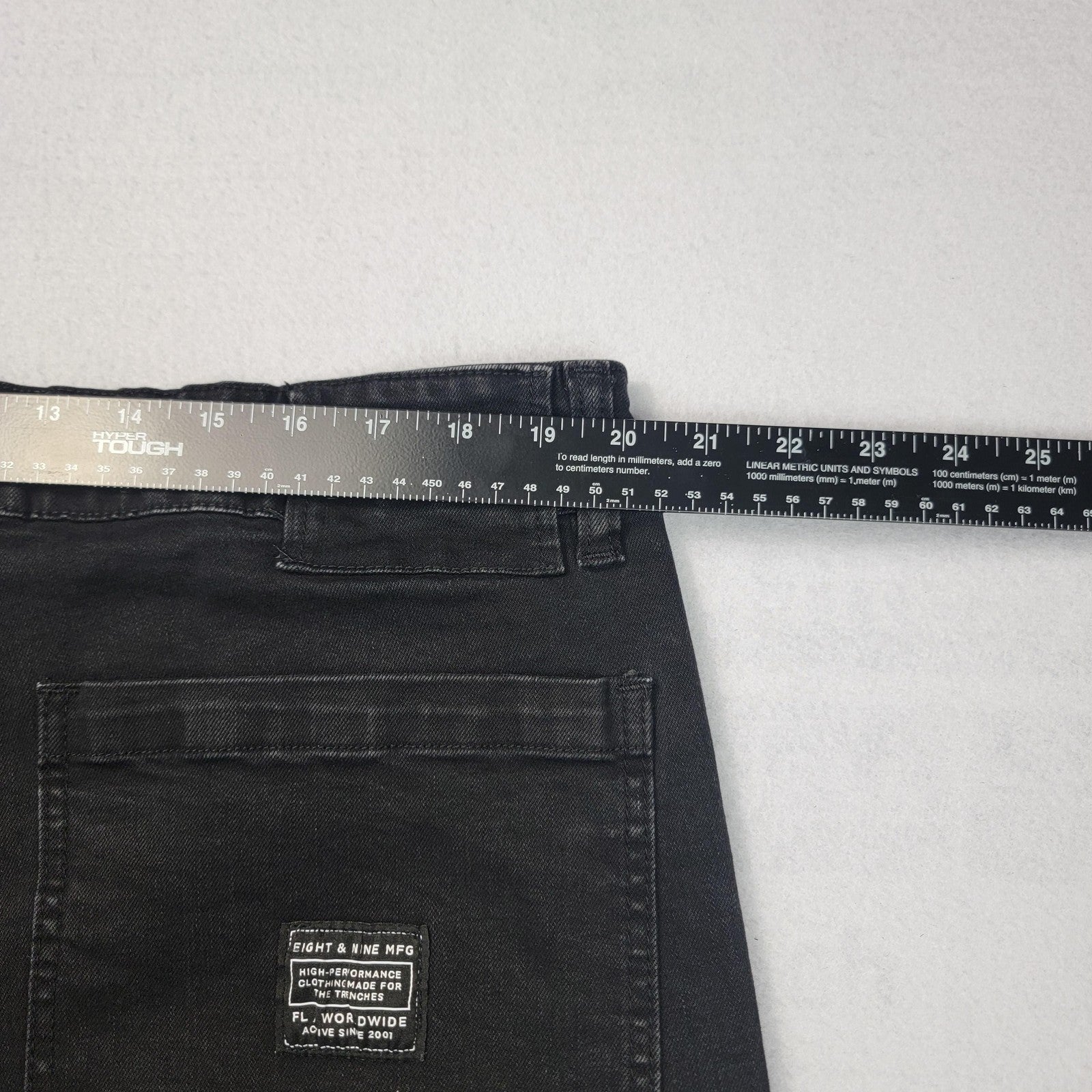 8&9 MFG Cargo Pants Men 40 Black Vintage Wash Neon HiVis Tape Utility