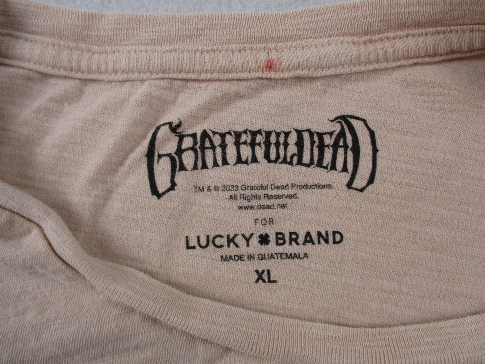 Lucky Brand Shirt Womens XL Beige Grateful Dead Rhinestone Skull Graphic Tee3