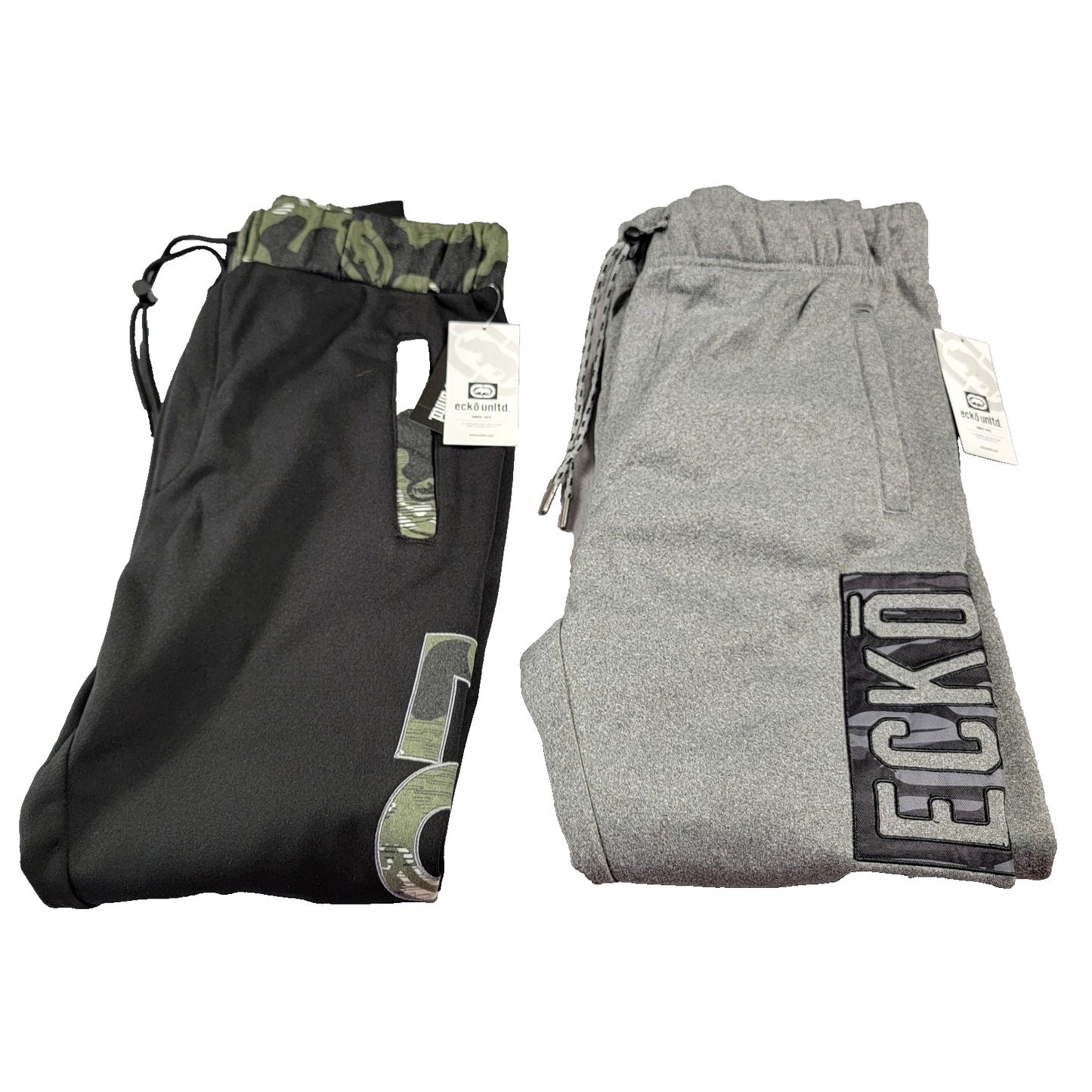 Ecko Unltd Pants Mens Medium Joggers 2 pr Bundle Black Gray Marled Camo New 9060