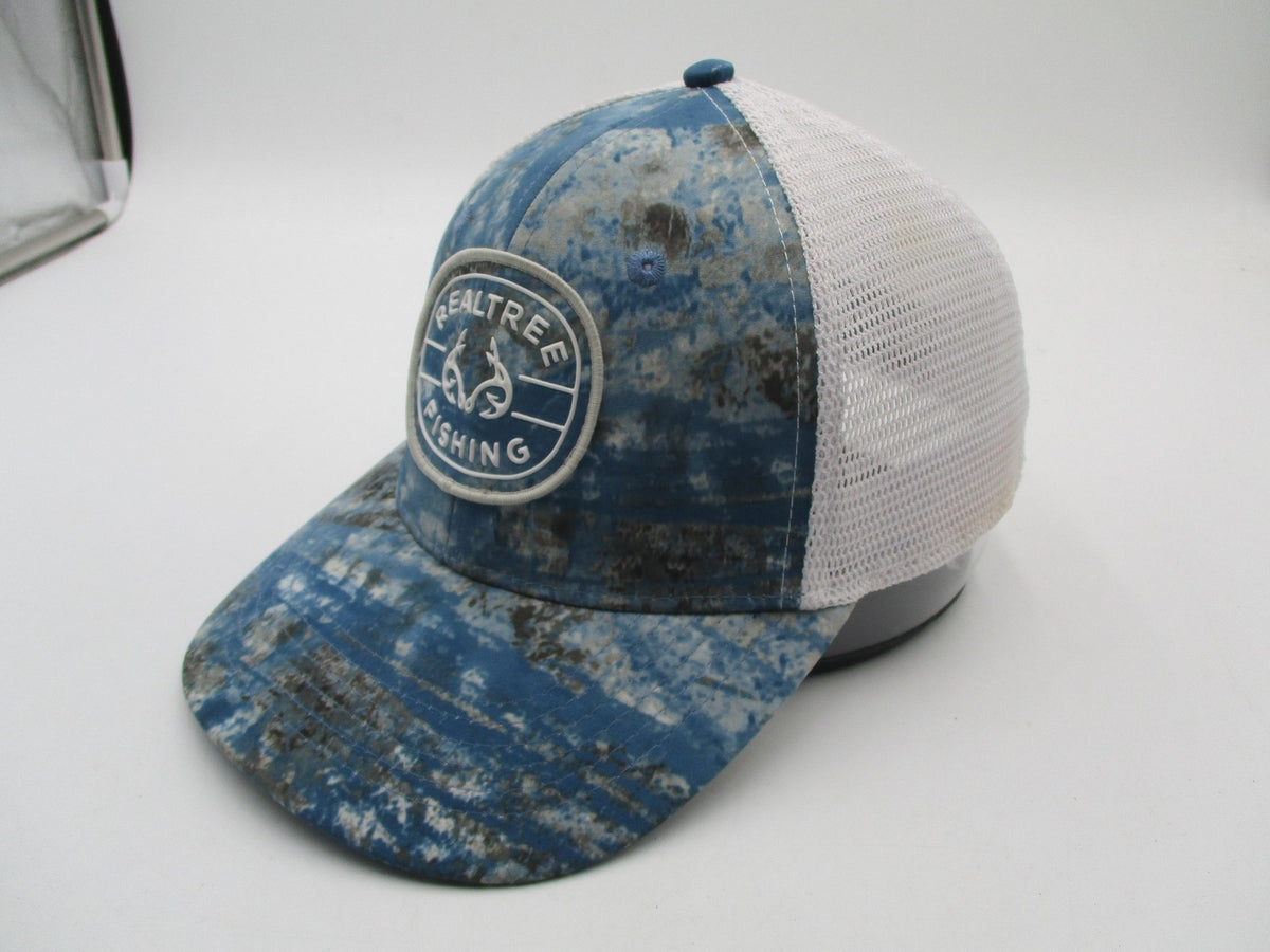 Realtree Fishing Hat Cap Fitted Mens L/XL Blue Camo Mesh Trucker Patch3