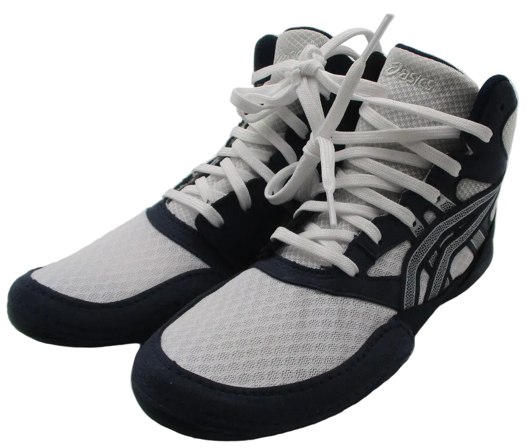 ASICS Snapdown Shoes Youth Size 3.5 White Navy Wrestling High Top 1084A0140