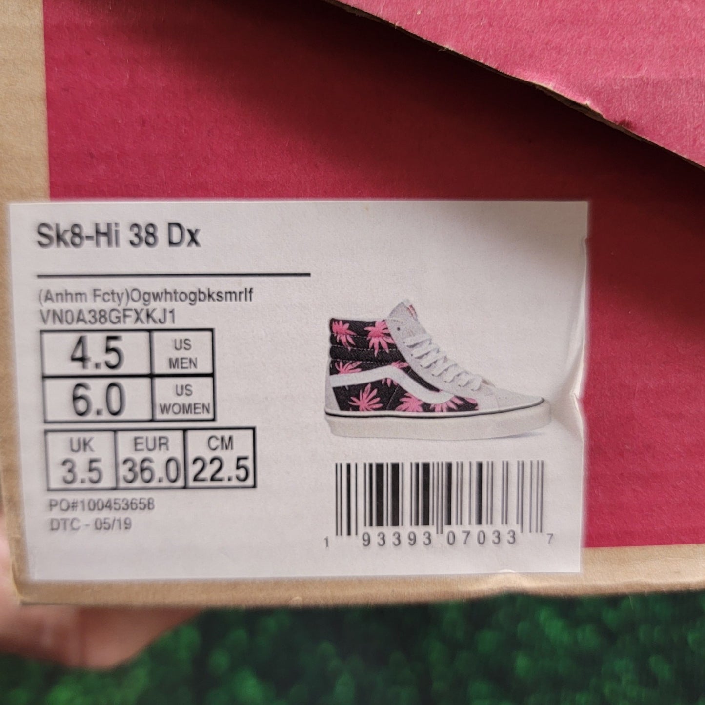 Vans Sk8Hi 38 Dx Anaheim Factory Black/Pink Sz 4.5M/6W VN0A38GFXKJ1 9