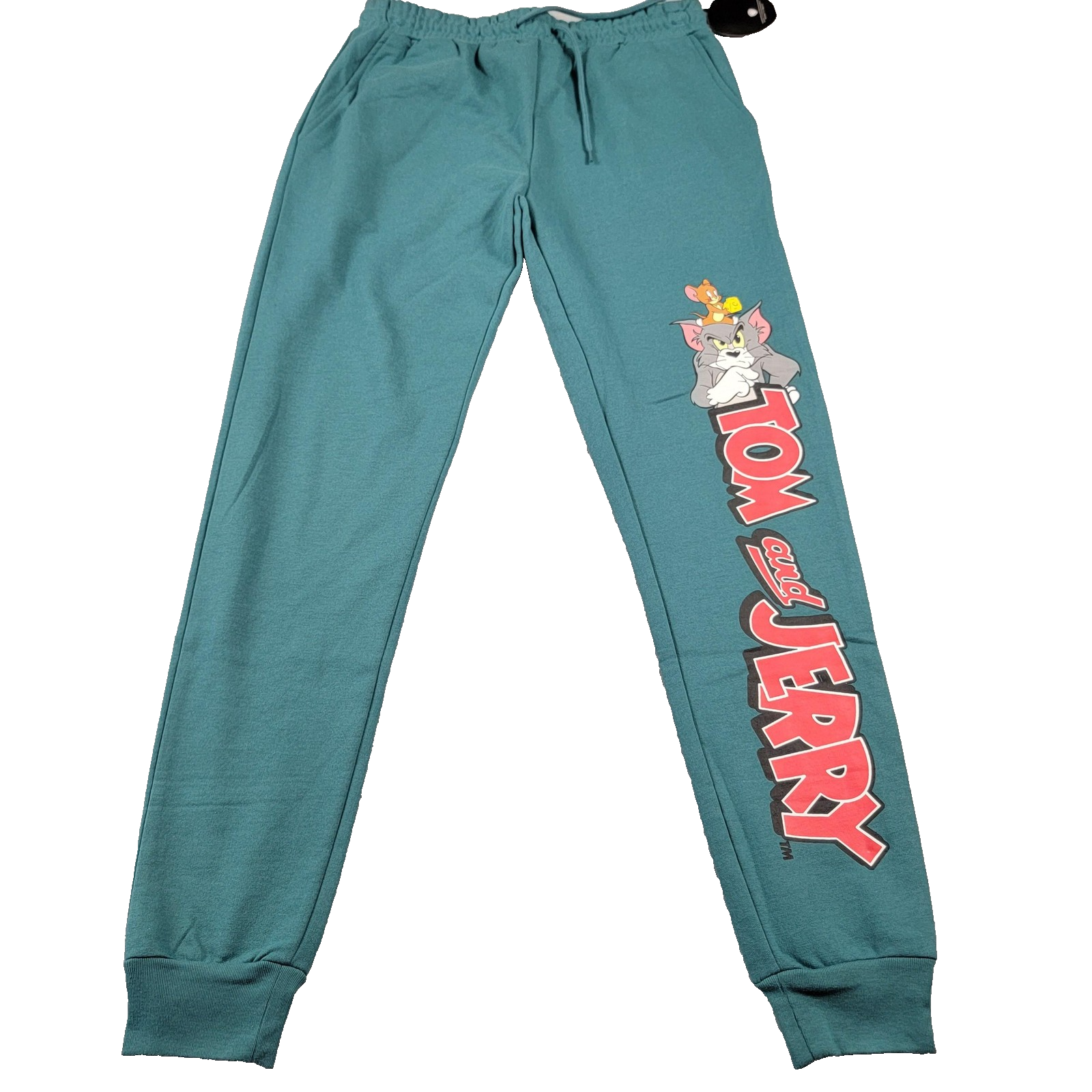 Tom & Jerry Pants Unisex Small Teal Cartoon Joggers Warner Bros Lounge New