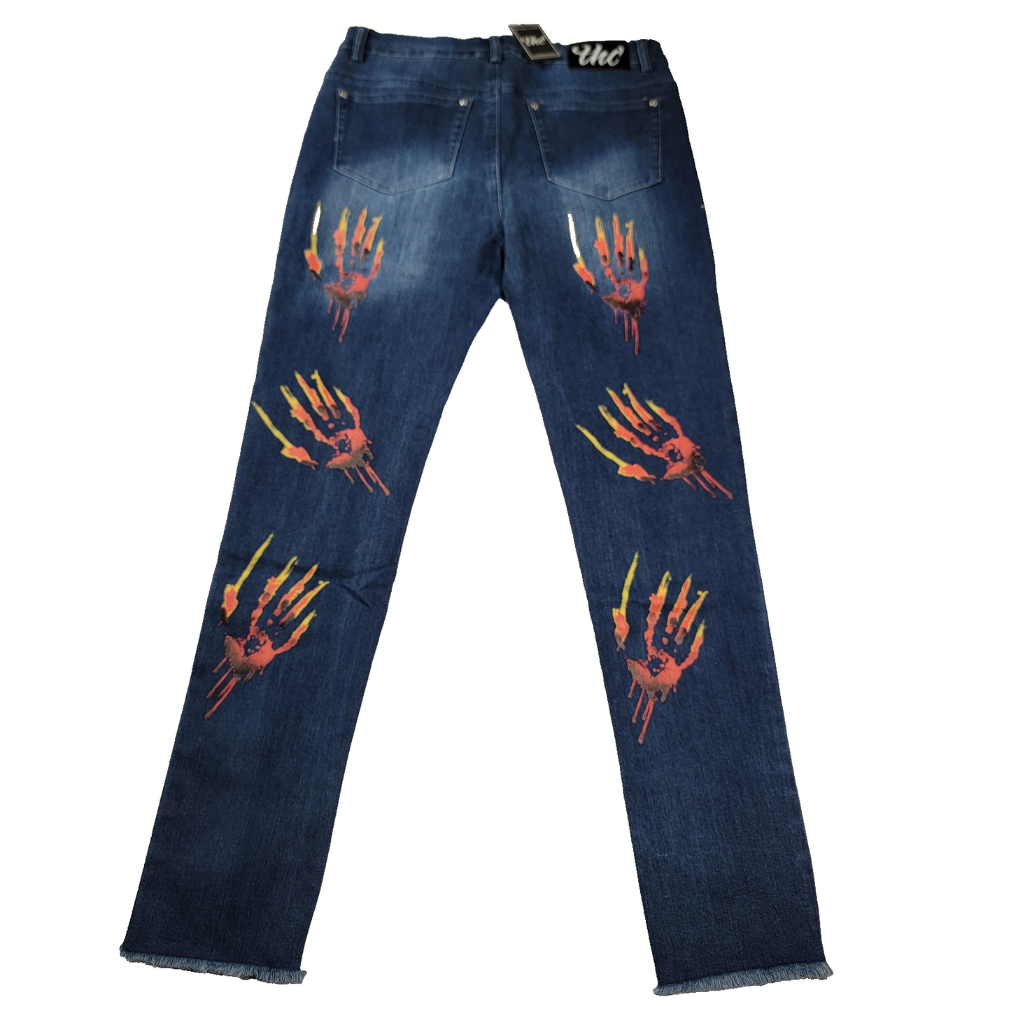 The Hideout Clothing Jeans Unisex 36 Paint Splatter Handprint Zipper Leg New 9491