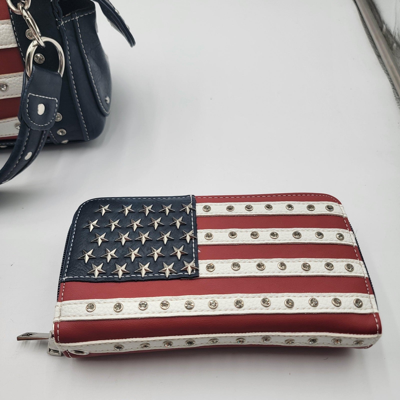 Montana West Purse Womens Shoulder Bag Studded Patriotic Handbag Wallet Set USA5