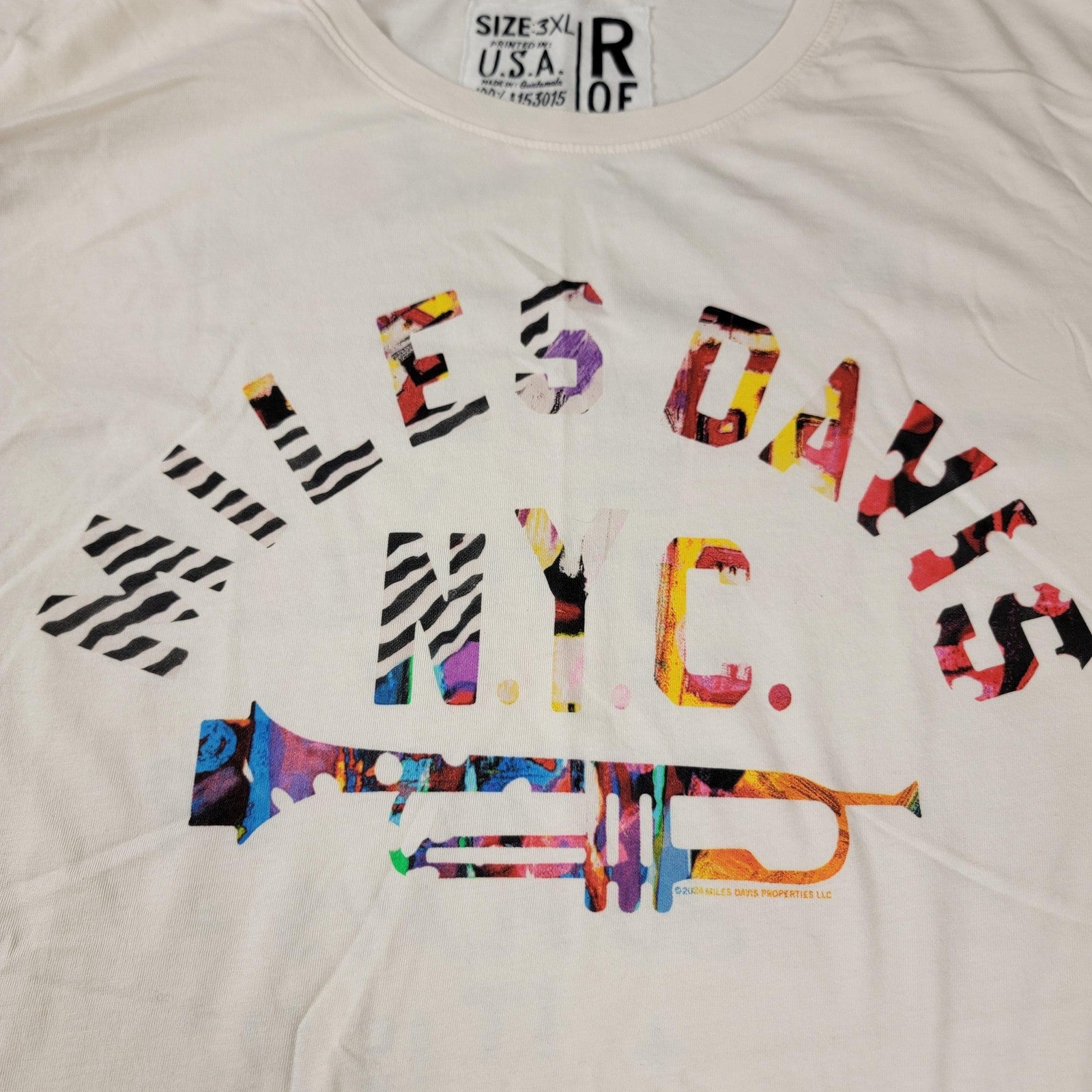 Roots of Fight Miles Davis Shirt Mens 3XL White NYC Jazz Graphic Tee Cotton 10754