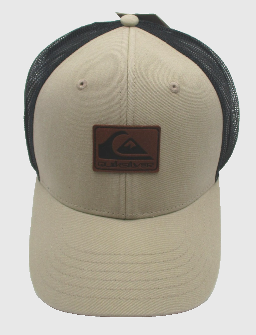 Quiksilver Hat Cap Snap Back Mens One Size Beige Black Trucker Mesh Logo Patch4