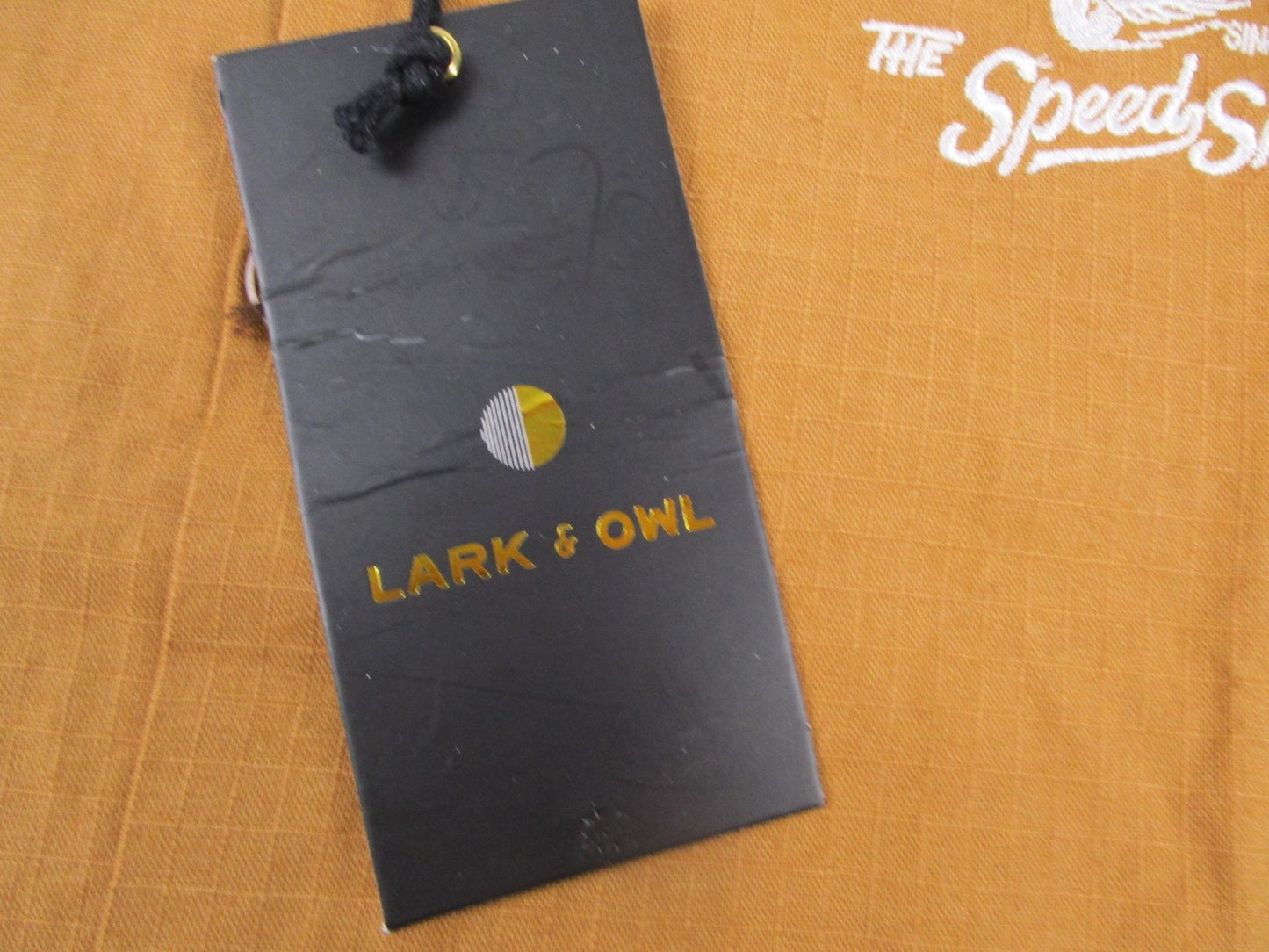 Lark & Owl Shirt Mens Med Brown Button Up Speed Shop Graphic Motorcycles 13274