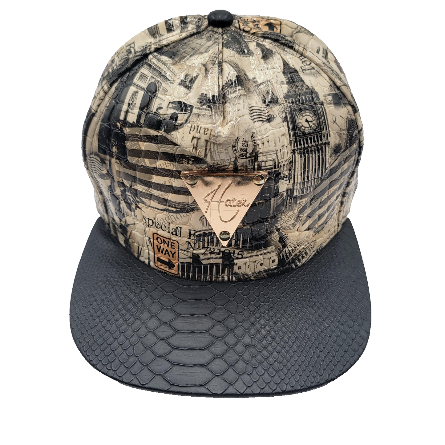 Hater Hat Cap Snap Back London Landmarks Faux Snakeskin Streetwear Mens0