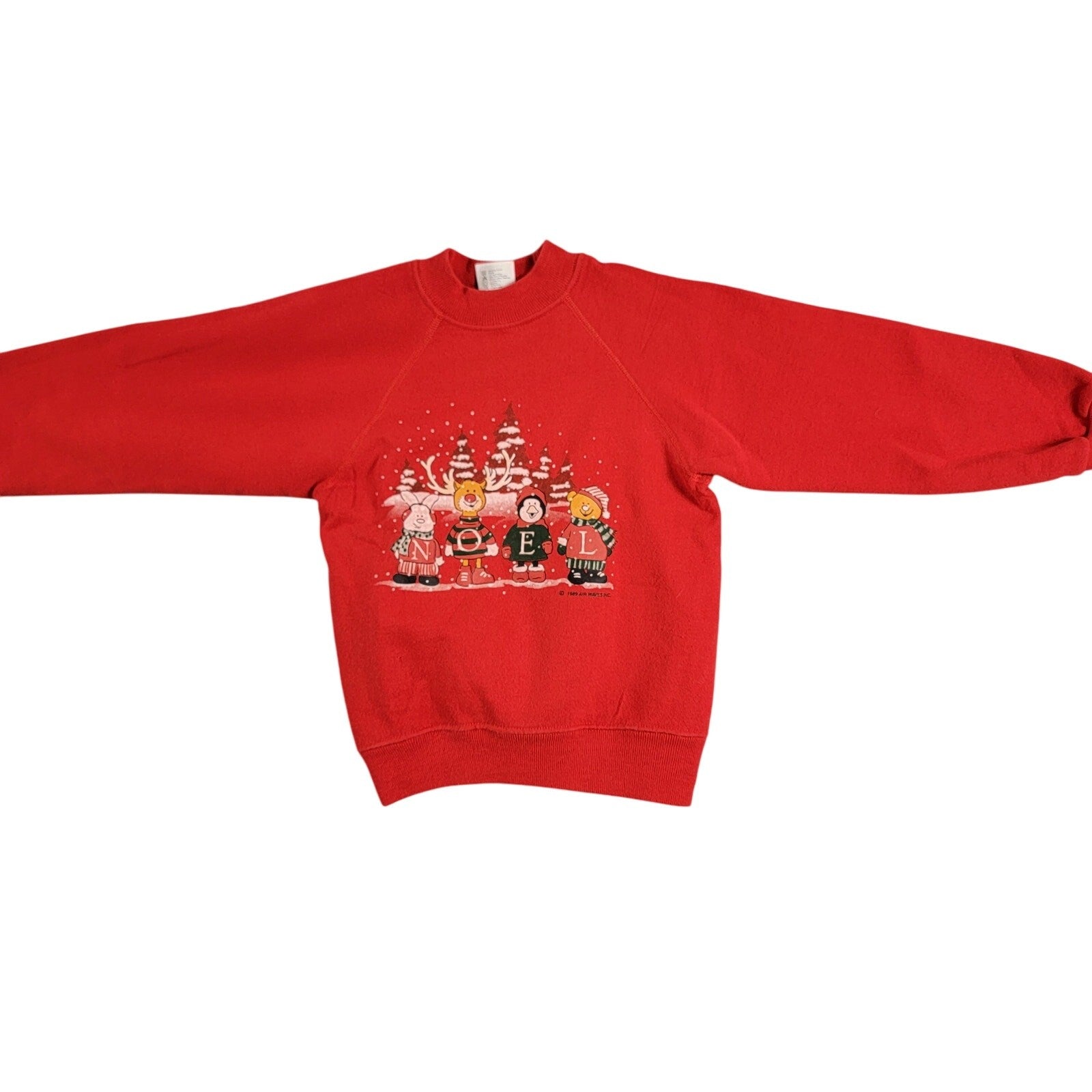 Vintage 80's Christmas Sweatshirt Kids Sz S (68) Red Long Sleeves