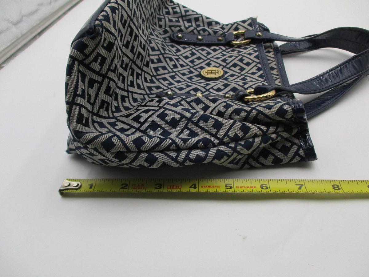 Tommy Hilfiger Shoulder Bag Womens Medium Blue Logo Canvas Faux Leather Studded11
