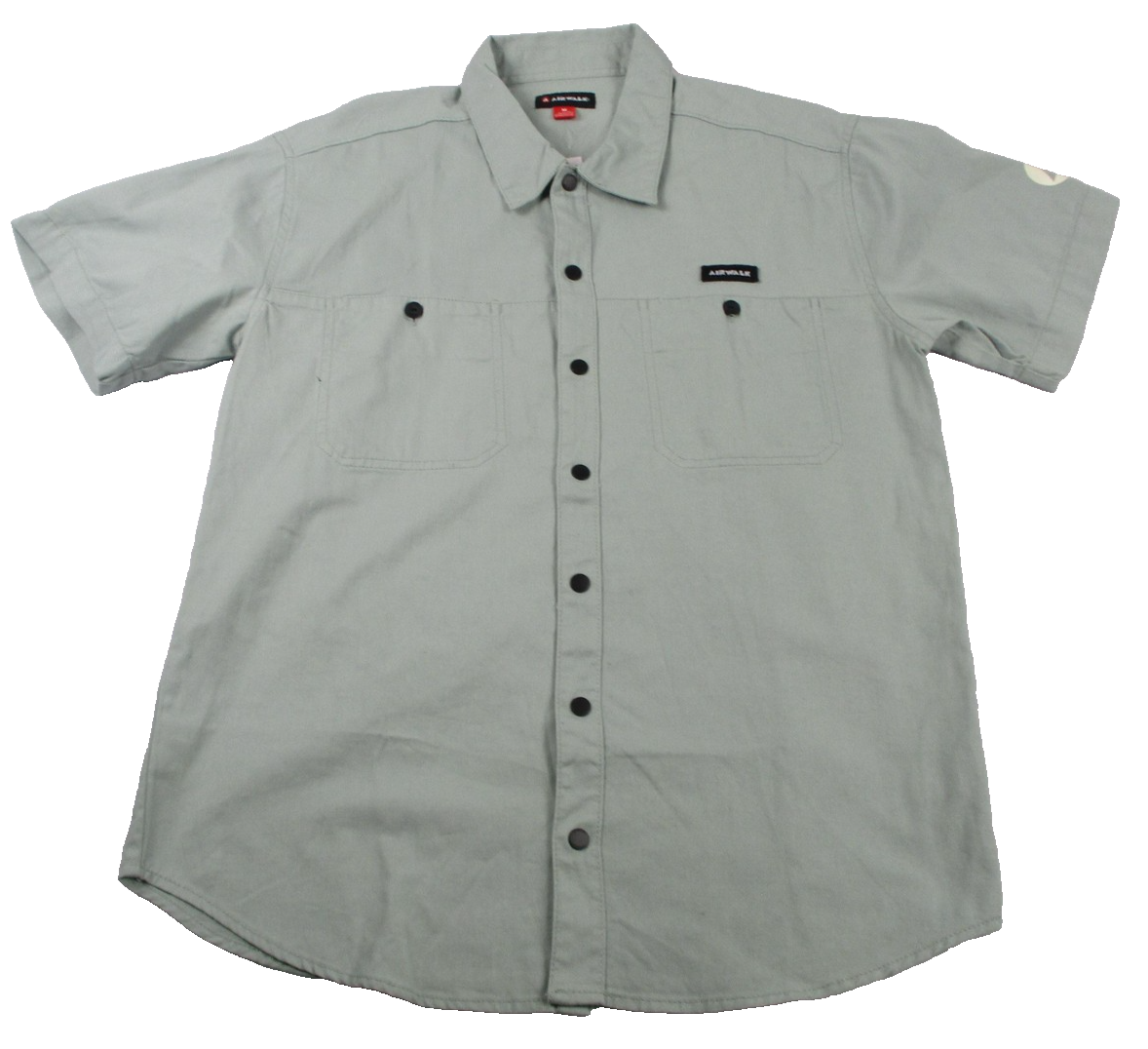 Airwalk Shirt Mens Medium Gray Skull Graphic Skateboarding Woven Button Up 13250