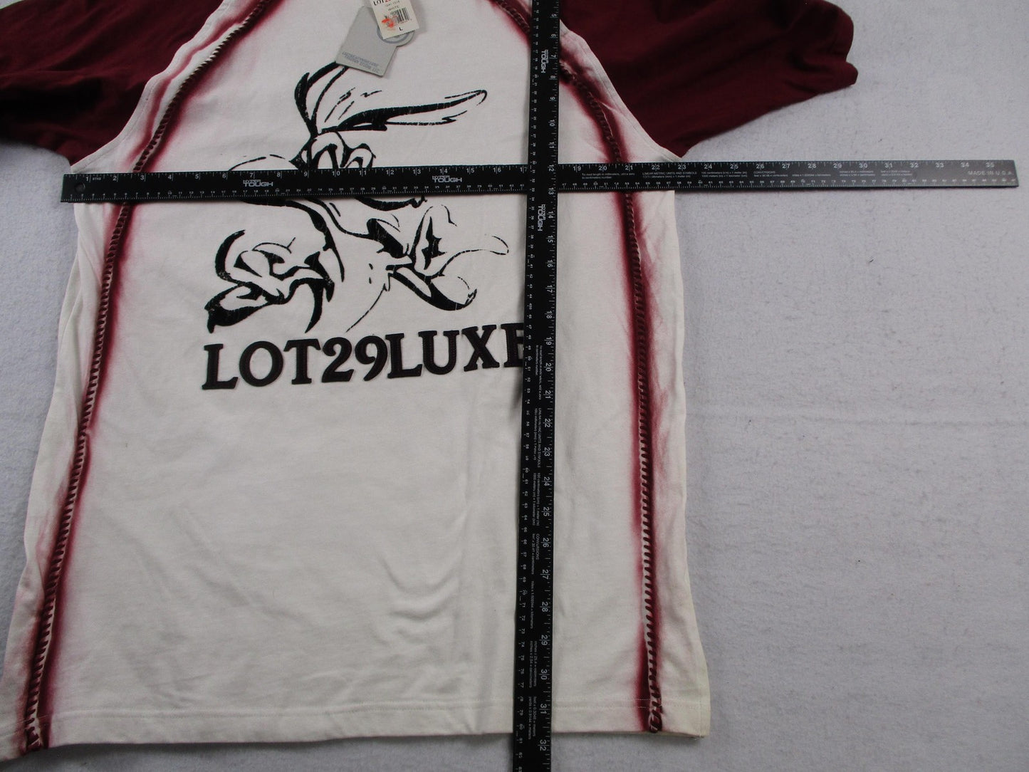 Lot29Luxe Shirt Mens Large White Maroon Raglan Cartoon Graphic Streetwear Tee1