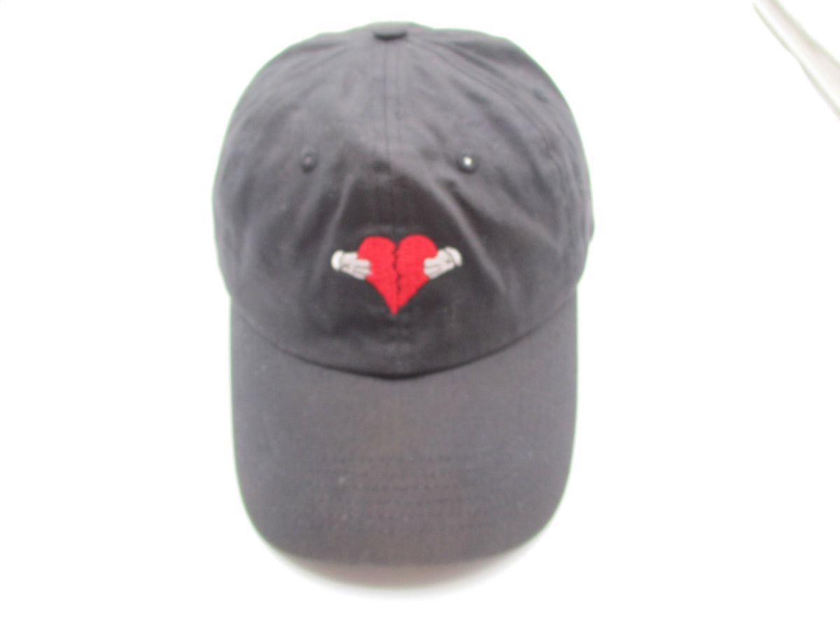 Broken Heart Hat Cap Strap Back Mens One Size Black Cotton Embroidered Dad2