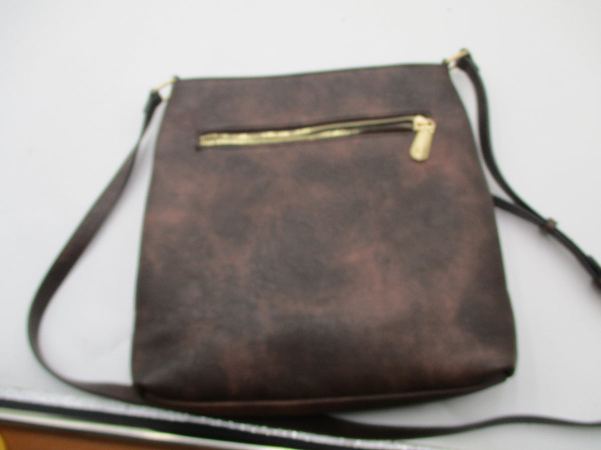 Bostanten Crossbody Bag Womens Medium Brown Faux Leather Gold Zip Pockets10
