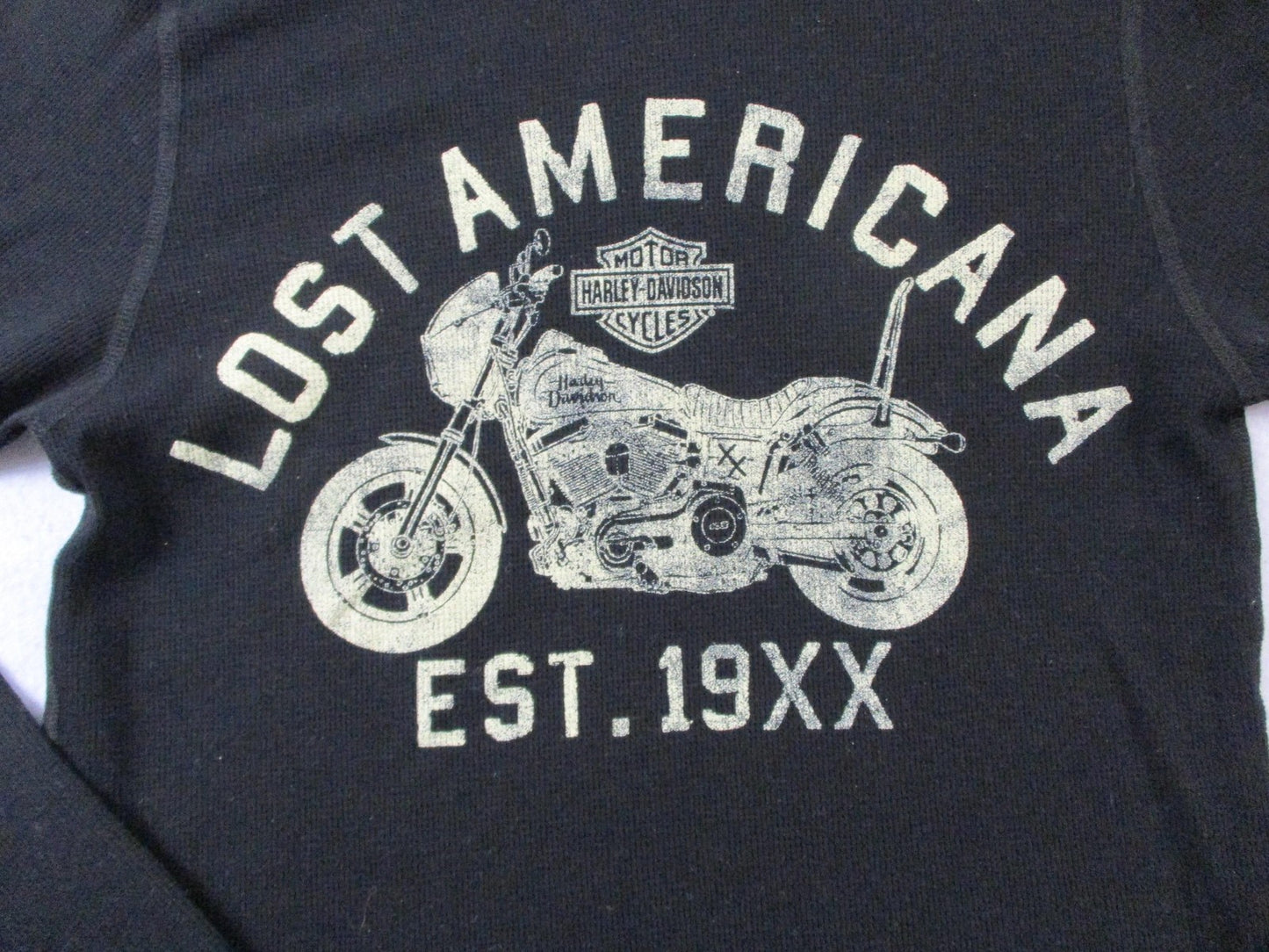 Lost Americana Shirt Mens Medium Black Thermal HarleyDavidson Biker Graphic Tee3