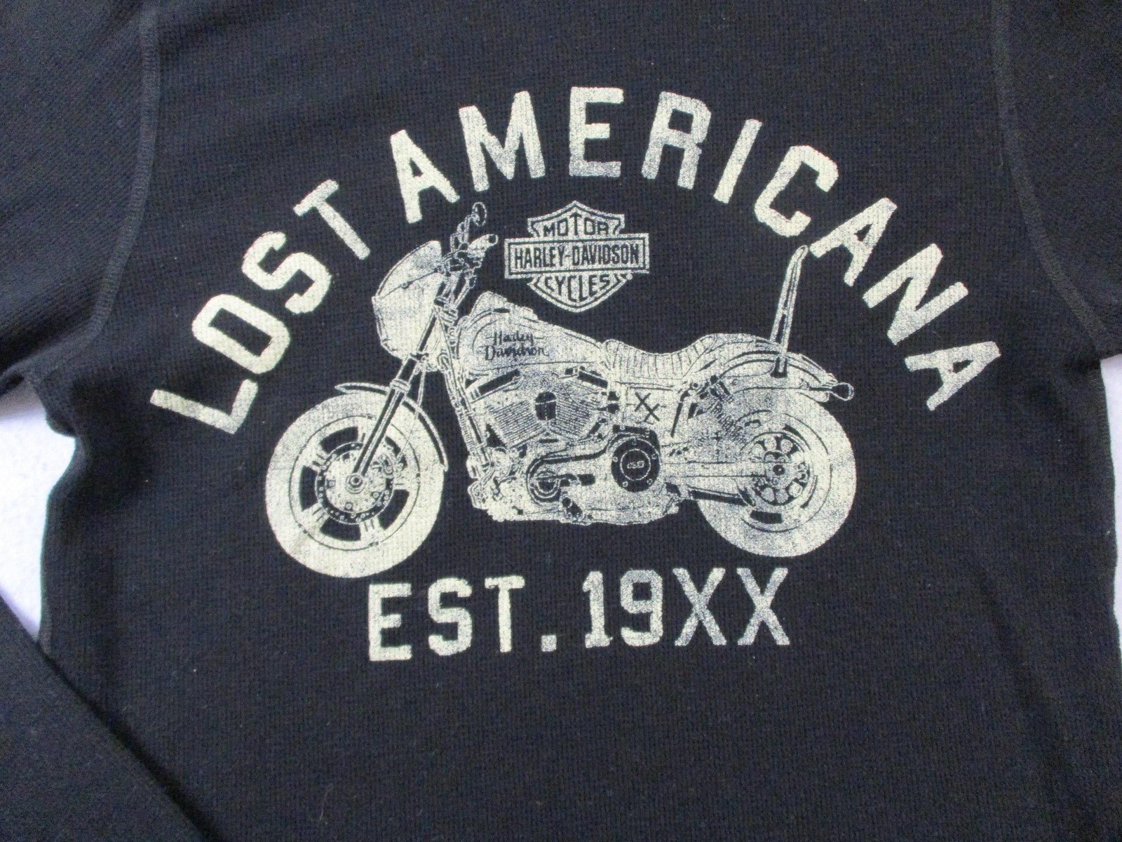 Lost Americana Shirt Mens Medium Black Thermal HarleyDavidson Biker Graphic Tee3