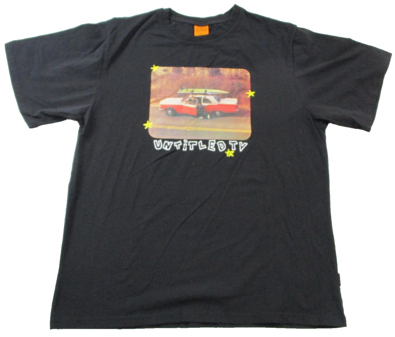 Designs Untitled Untitled TV Surf Car Photo Graphic Tee Black Mens L Used 15720