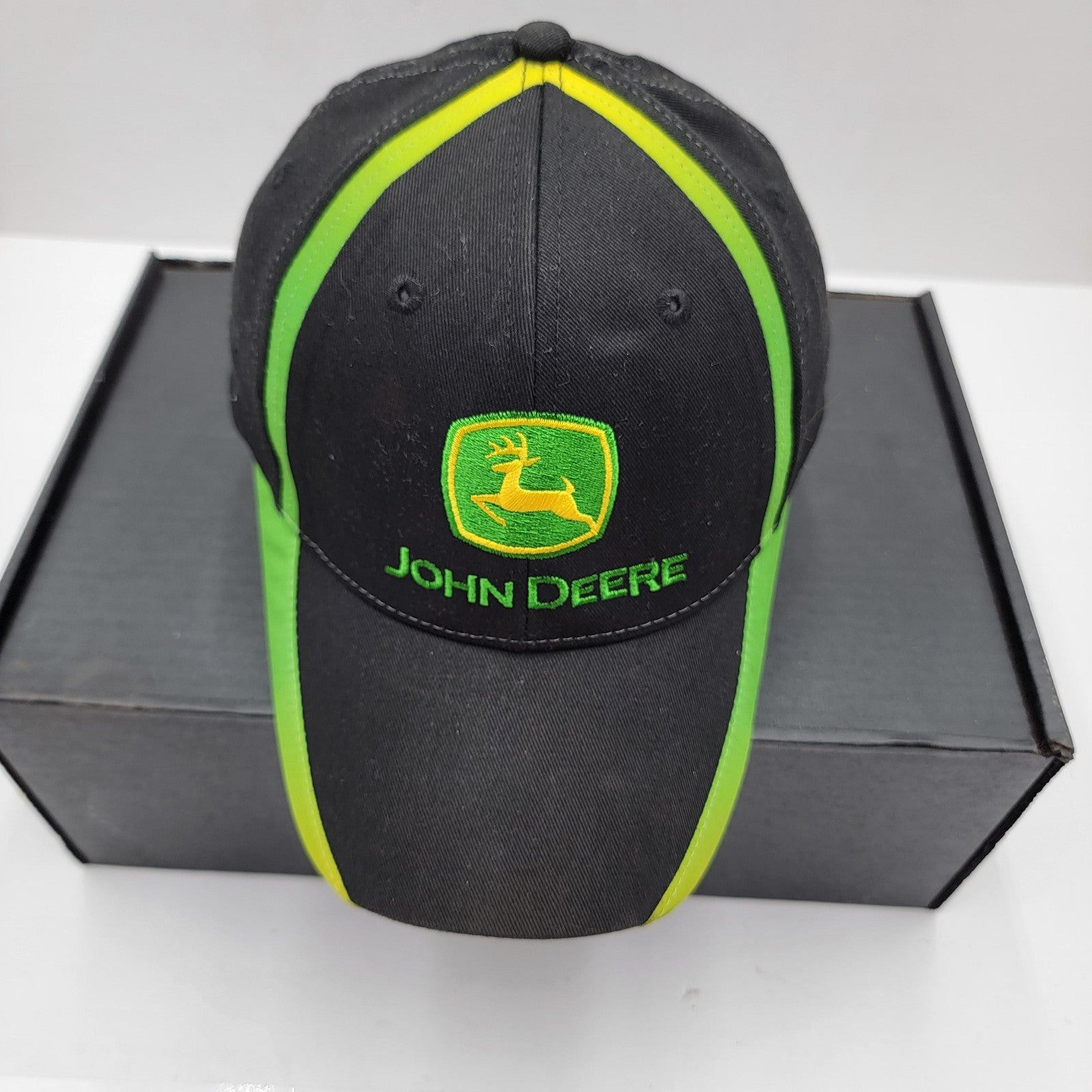 John Deere Hat Cap Snap Back Black Green Embroidered Mens Tractor Farming Logo1