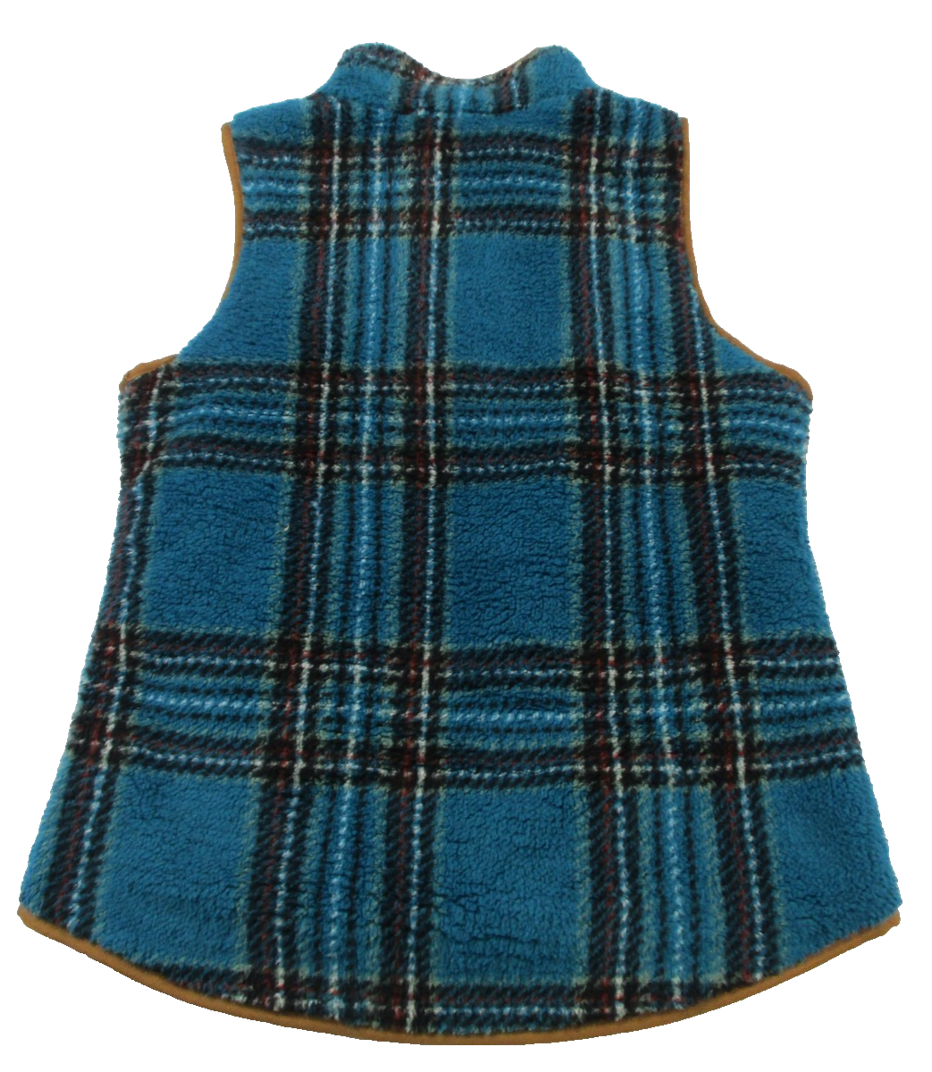Mountain Ridge Fleece Vest Womens Small Blue Plaid Sherpa Ocean Depth 13401
