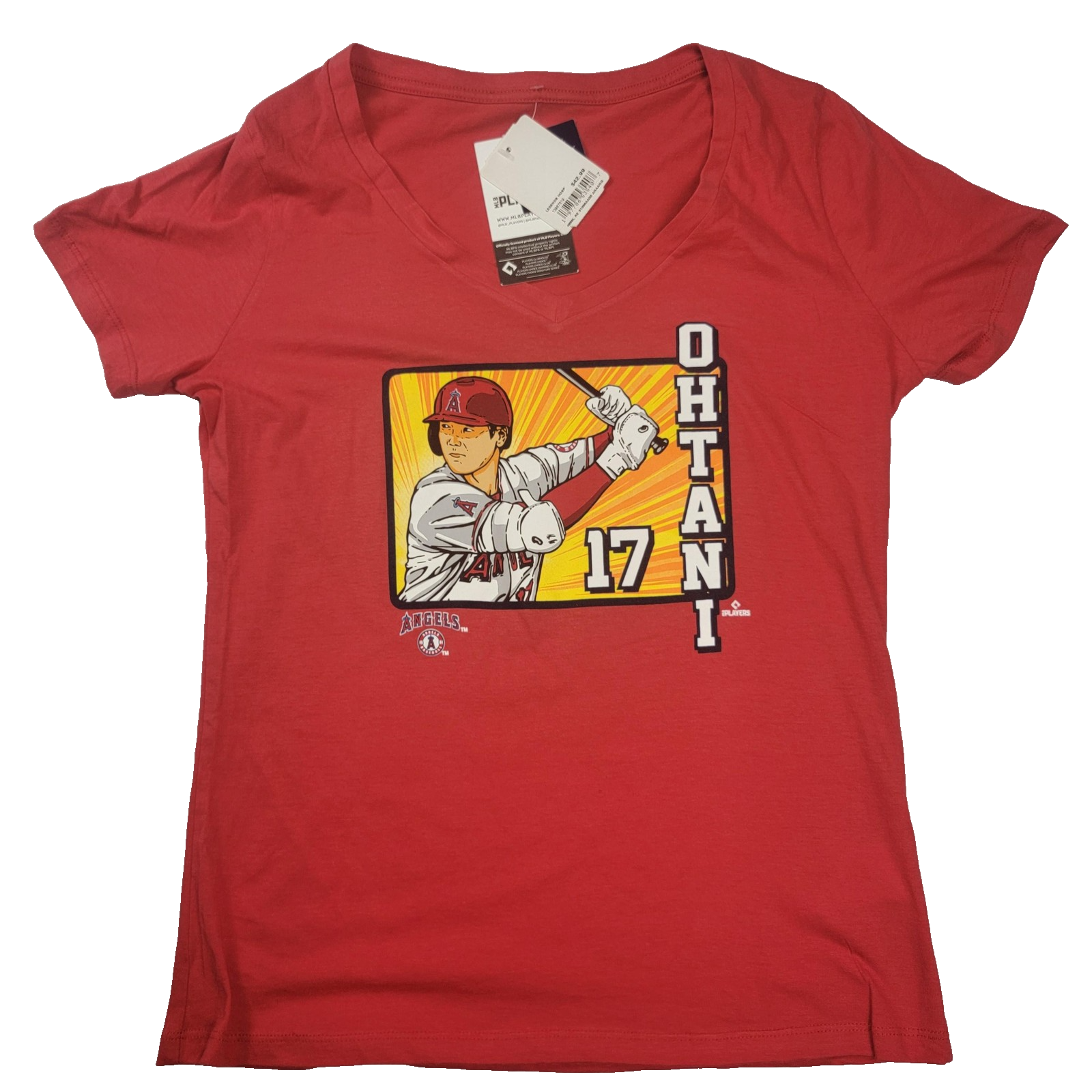 Los Angeles Angels Shirt Womens Lg Red Baseball Ohtani 17 New Era V Neck