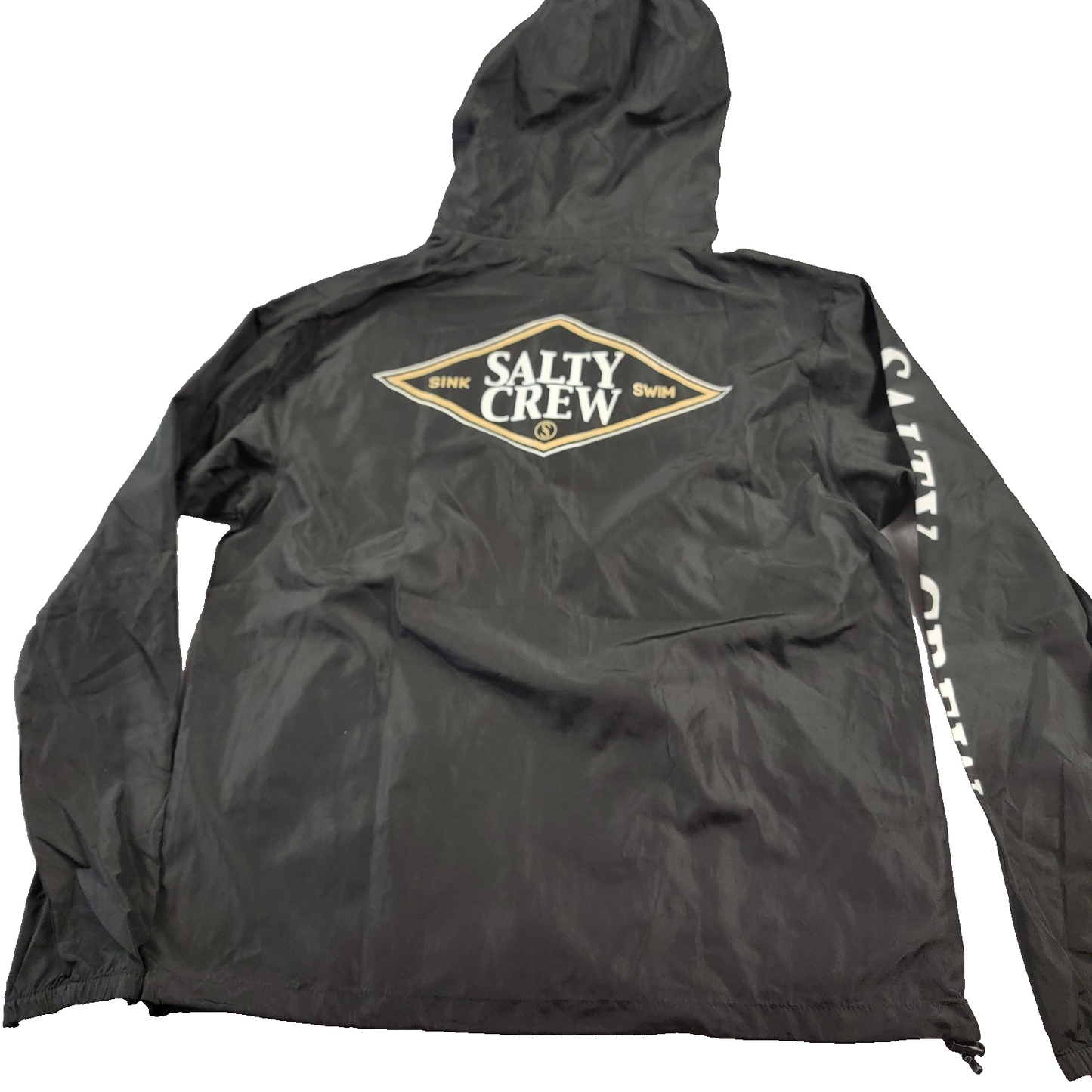 Salty Crew Jacket Unisex Medium Black Windbreaker Hooded Full Zip Swim Surf Logo1