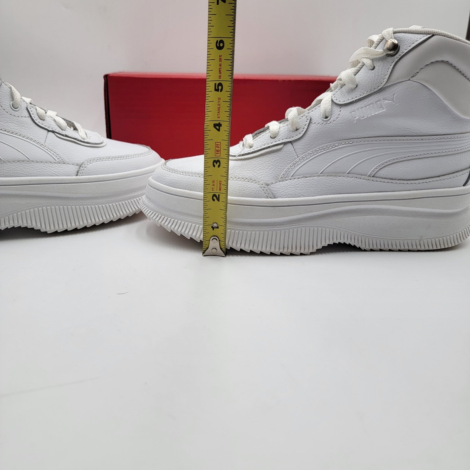 Puma Mayze Mid Wedge Women’s Sneakers White Leather Hi Top Sz 9.5 39231601 3849