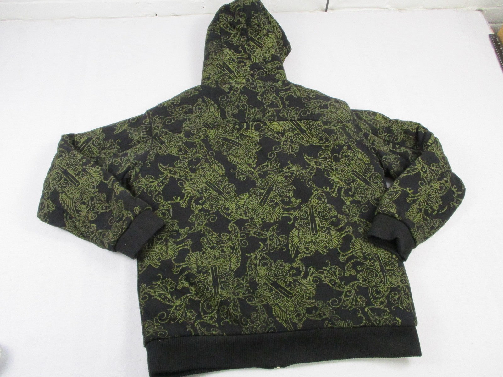 Quickshark Hoodie Mens 2XL Black Full Zip Sherpa Lined Skull Rose Graphic Tattoo1