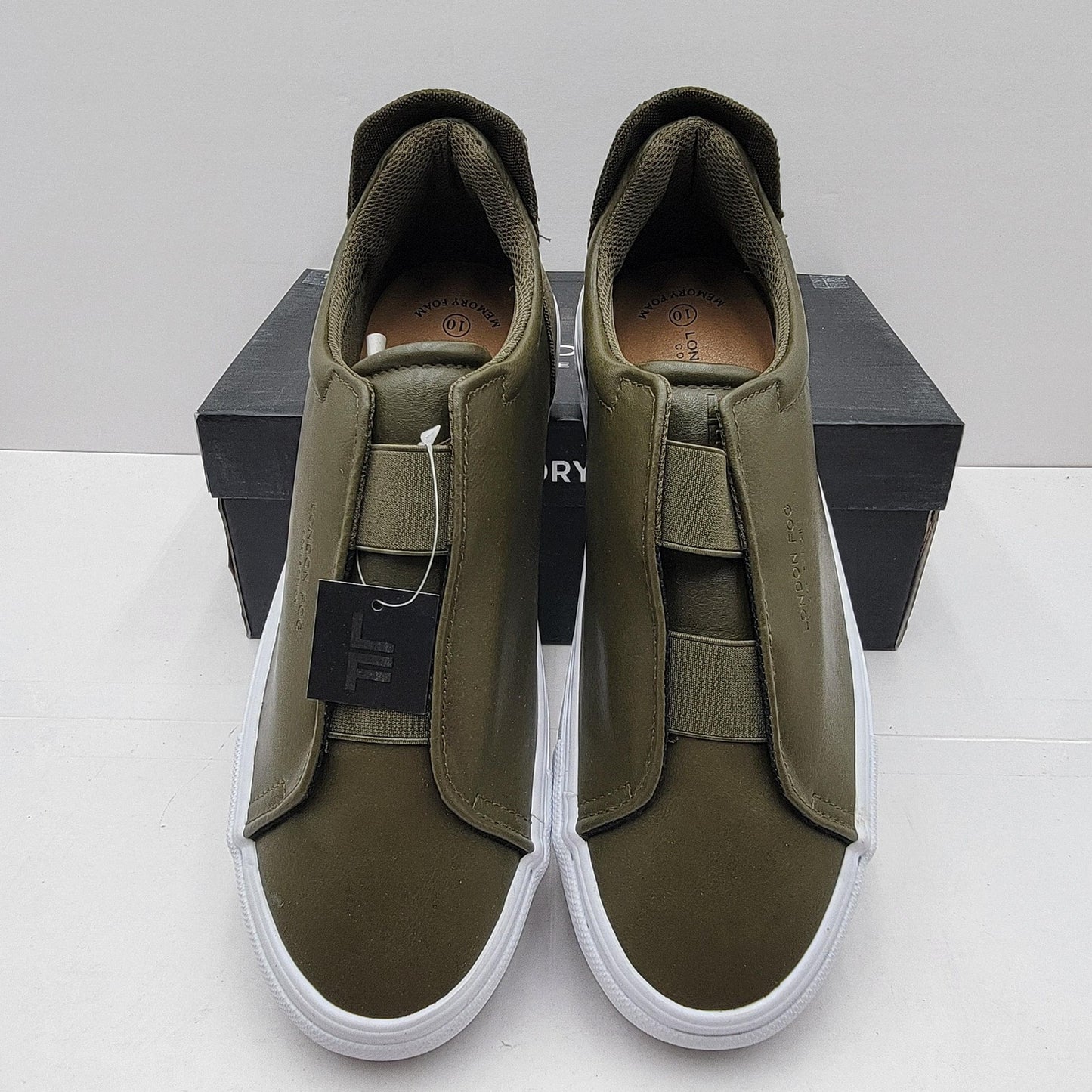 London Fog Shoes Mens Size 10 Dark Olive Francis Memory Foam Slip On Comfort3