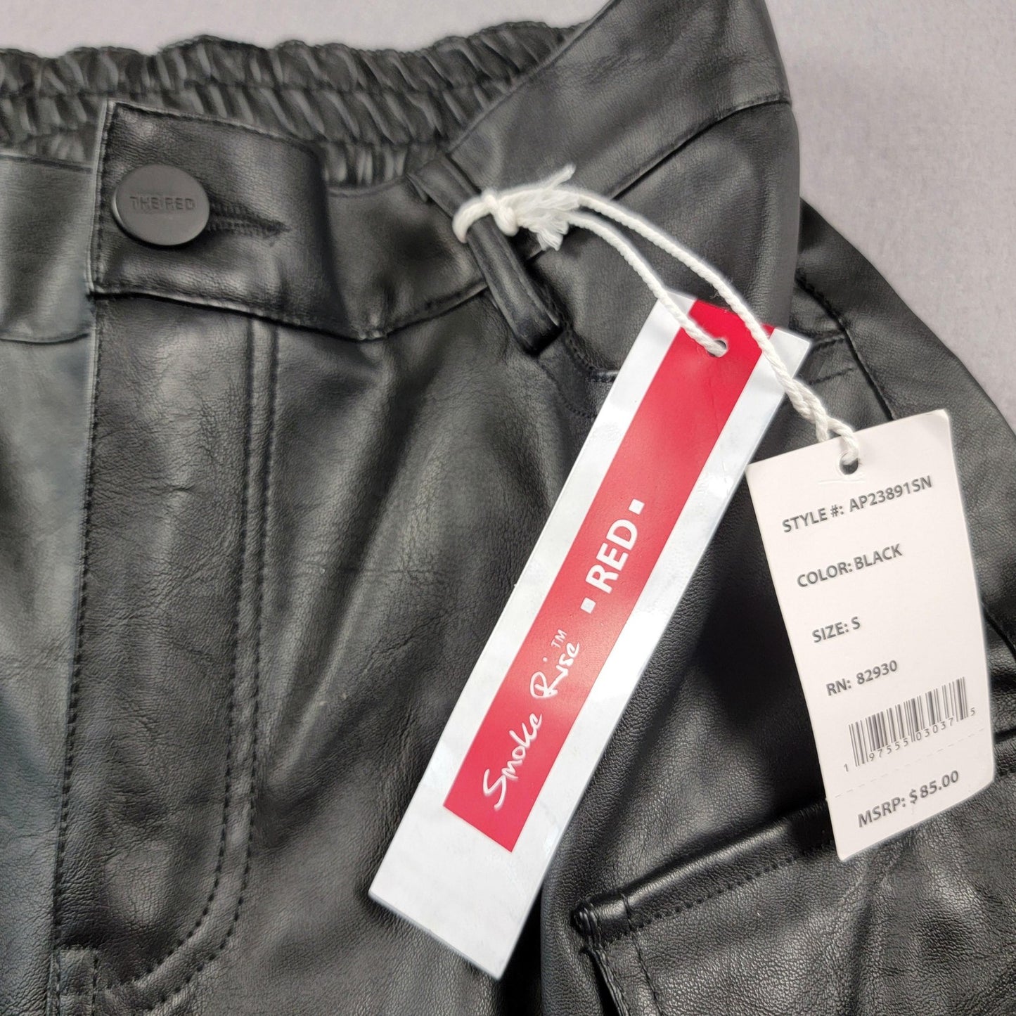 Smoke Rise Red Pants Mens Small Black Cargo Faux Leather Multi Pocket