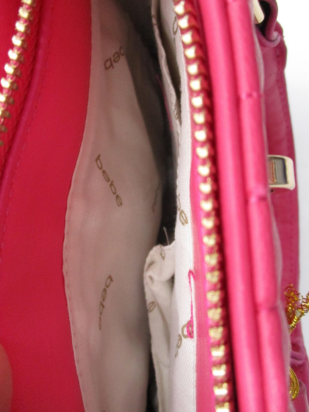 Bebe Satchel Bag Womens Mini Hot Pink Quilted Faux Leather Crossbody Purse Gold5
