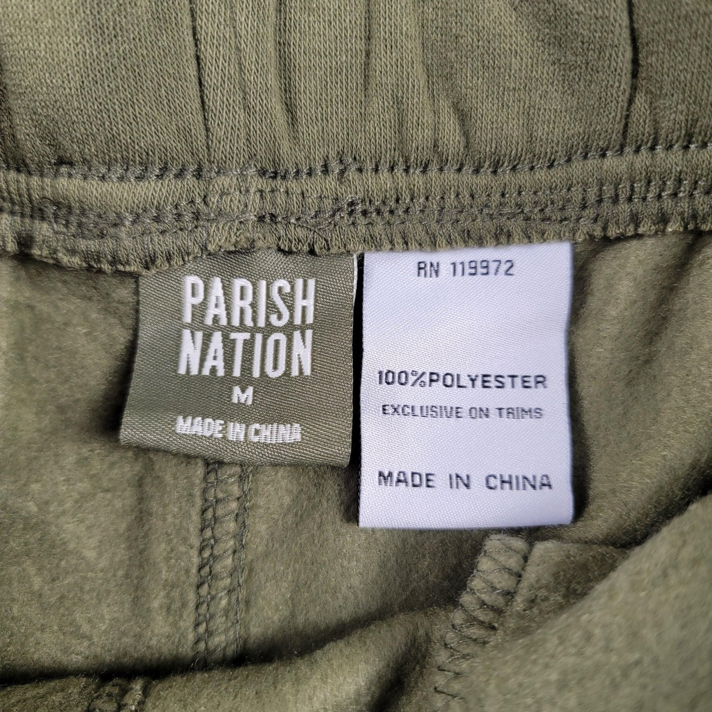 Parish Nation Pants Mens Medium Olive Green Joggers Fleece Side Stripe