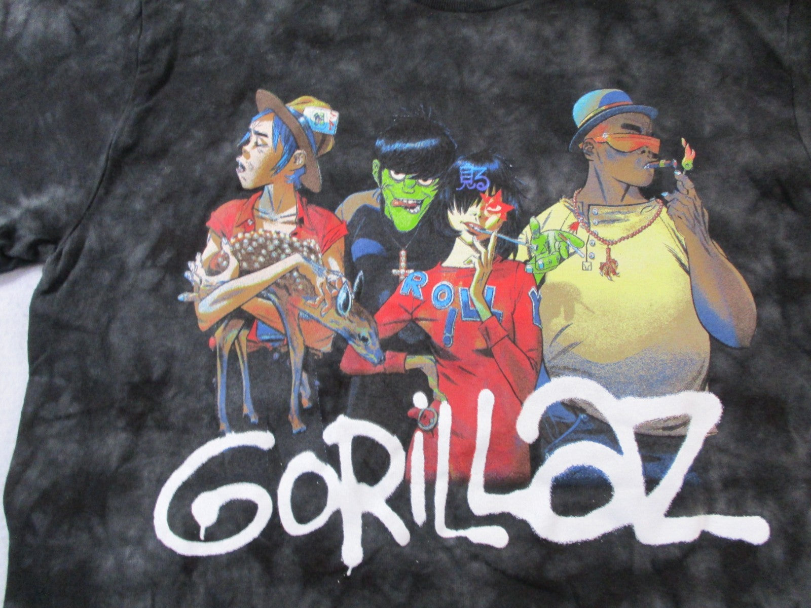 Gorillaz Band Graphic Acid Wash Tee Black All Characters Music XS Unisex 15343
