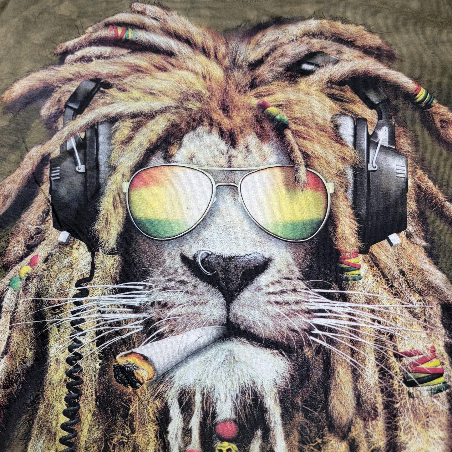 The Mountain 2 Pk Tees Men's XL Green Age of Dragon & Brown Rasta Lion