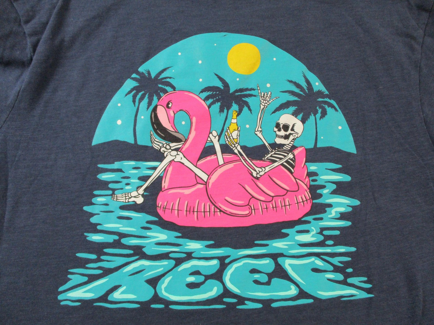 Reef Shirt Mens Large Blue Skeleton Flamingo Float Graphic Beach Surf Tee 15927