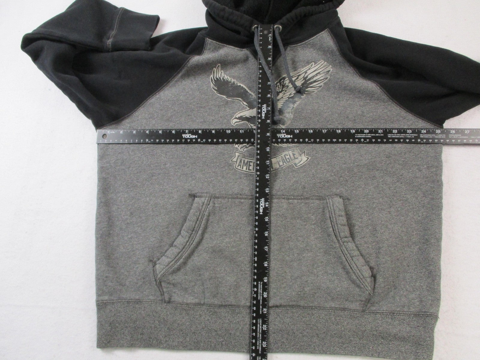 American Eagle Outfitters Hoodie Mens Large Gray Fleece Sweatshirt Eagle Graphic9