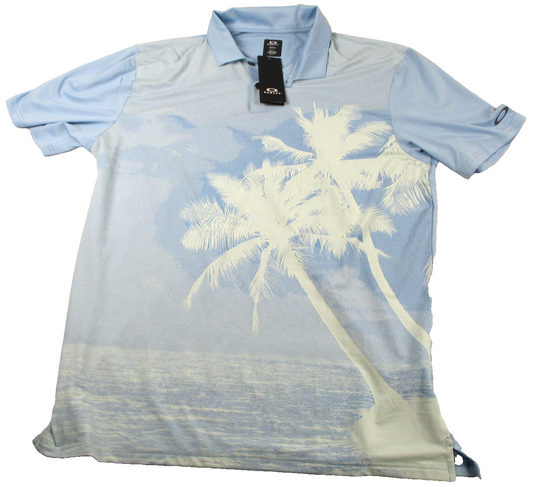 Oakley Reduct Hydrolix Polo Shirt Mens 2XL Blue Palm Tropical Graphic Golf 13160