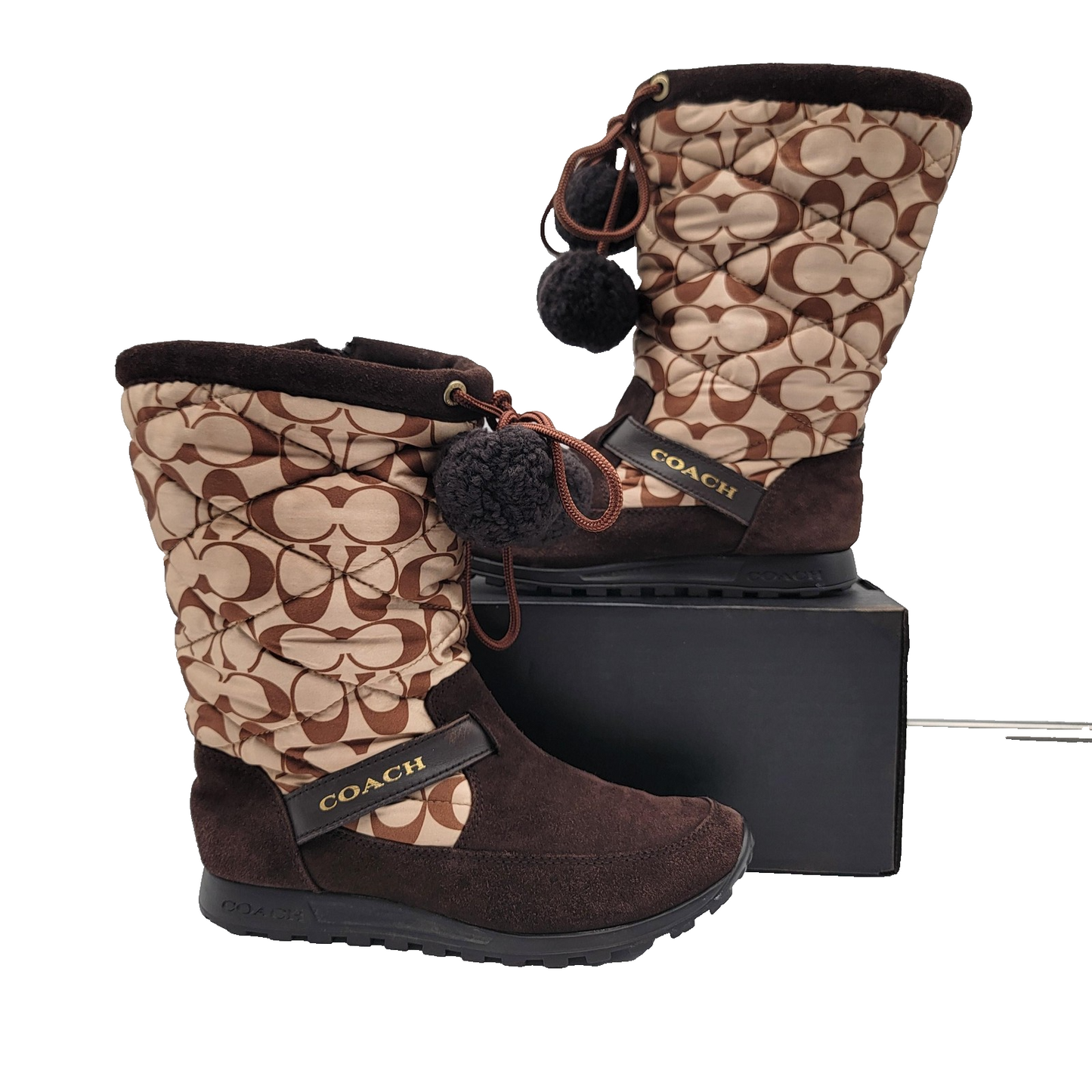 Coach Boots Womens Size 8 Juniper Pom Pom Winter Snow Suede Booties Shoes