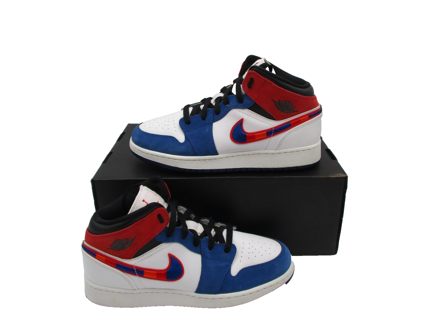Nike Air Jordan 1 Mid SE GS Shoes Youth 6.5Y White Blue Red Basketball (1E5)1