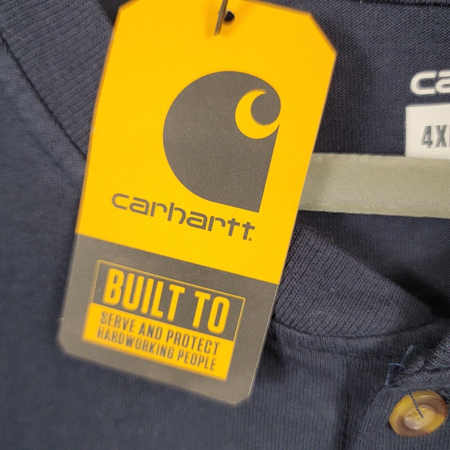 CARHARTT Men's TShirt 4XL Navy Loose Fit Henley Pockets Cotton TK0084M