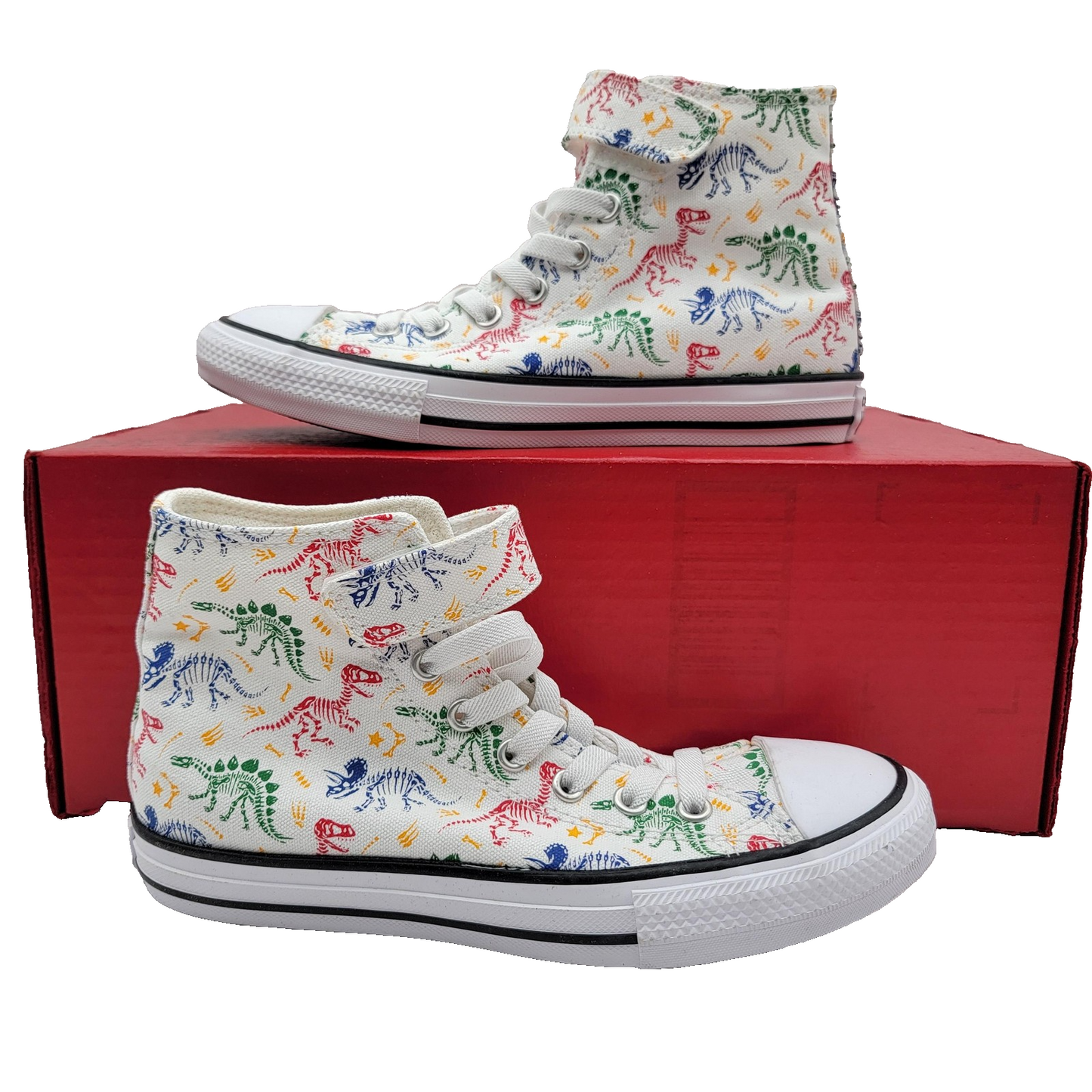 Converse Chuck Taylor All Star Shoes Youth Size 2.5 White Dinosaur Print A04767F0