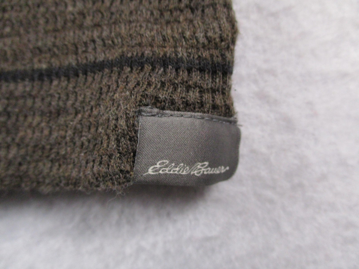 Eddie Bauer Sweater Mens 2XL Brown Thermal Stripe Waffle Knit Pullover2