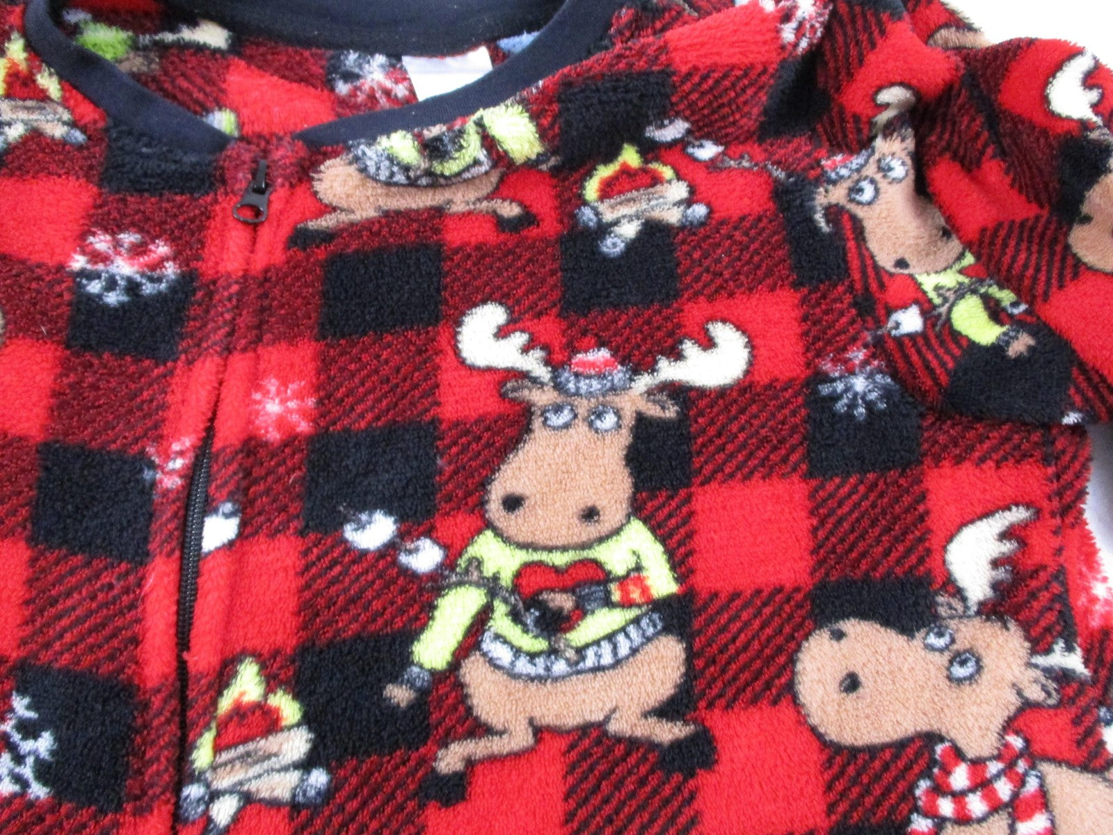 Secret Treasures Pajamas Kids 8-10 Red Plaid Moose Fleece One Piece Zip7