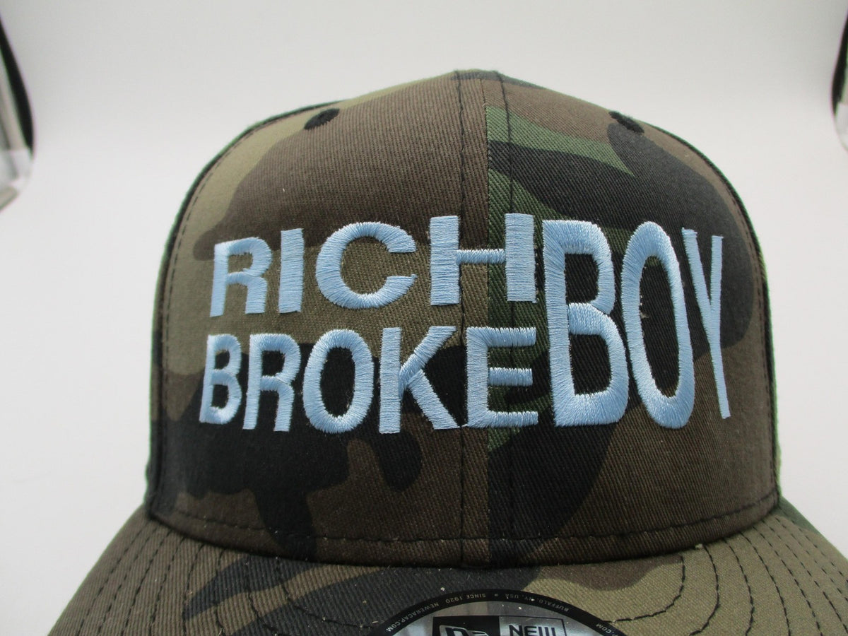 New Era Hat Cap Snap Back Mens One Size Green Camo Rich BrokeBoy Slogan2
